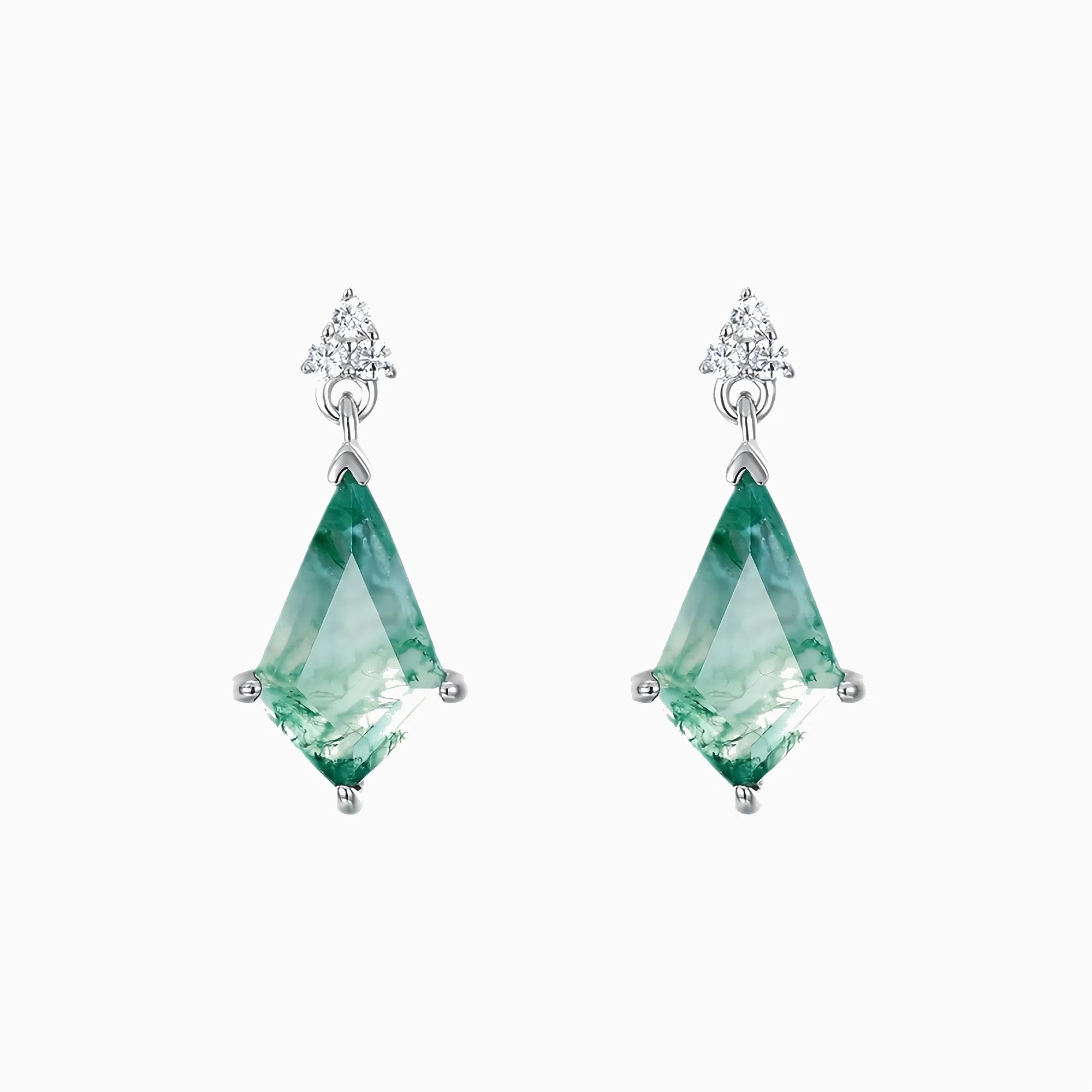 Kite Cut Moss Agate Drop Earrings