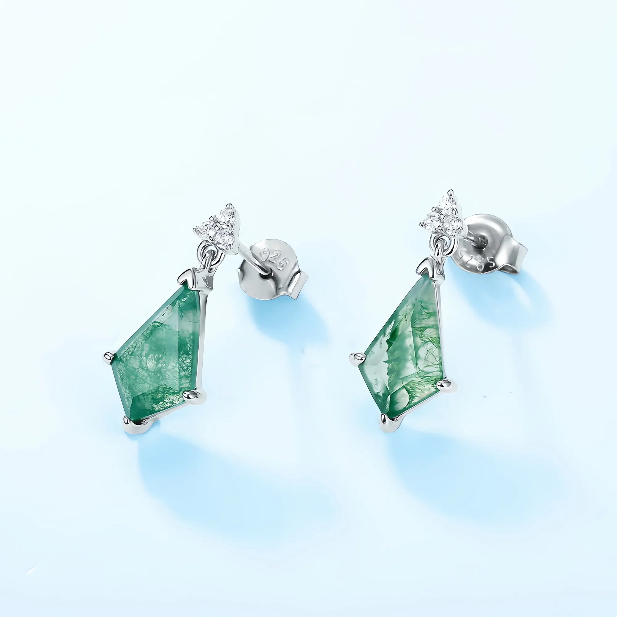 Kite Cut Moss Agate Drop Earrings