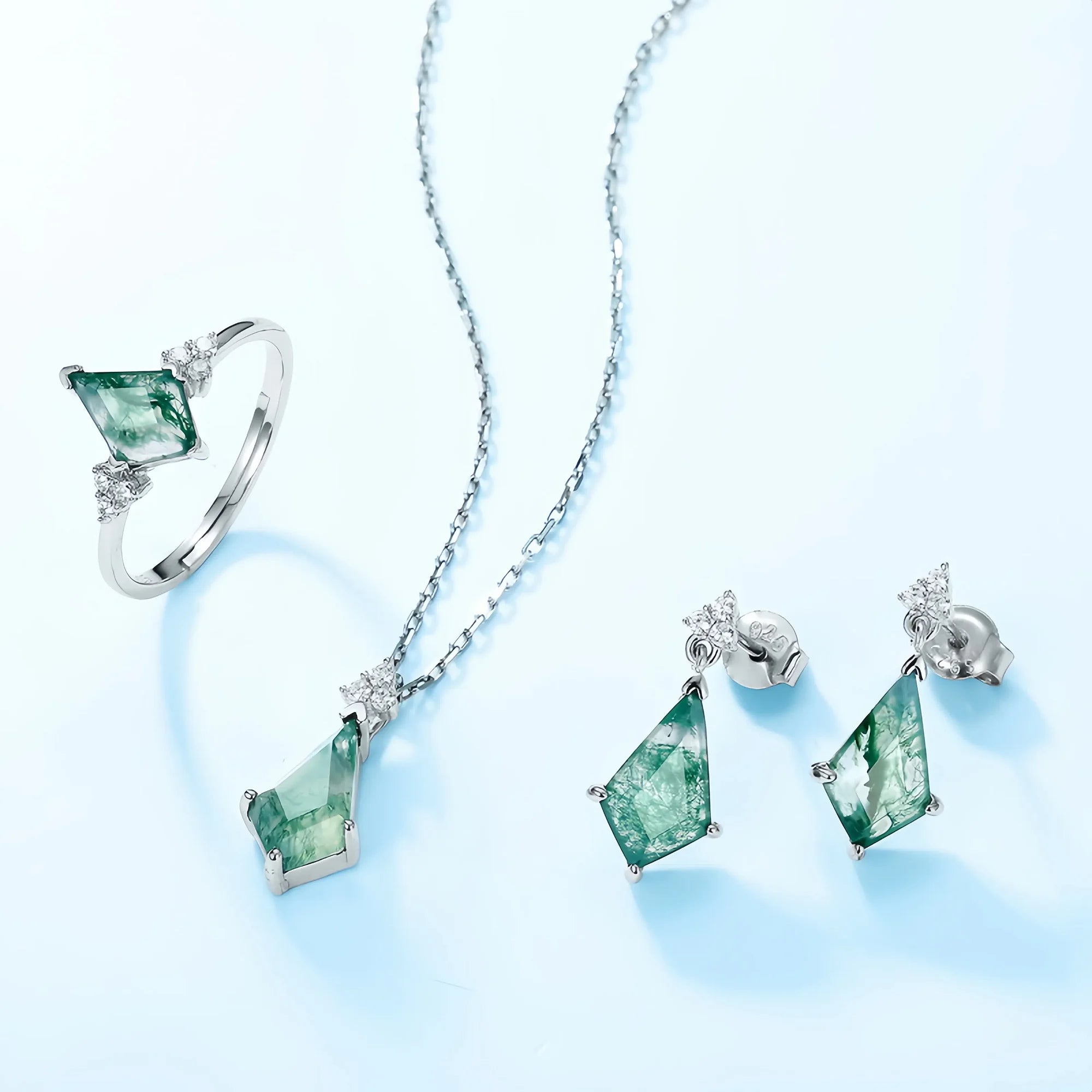 Kite Cut Moss Agate Drop Earrings