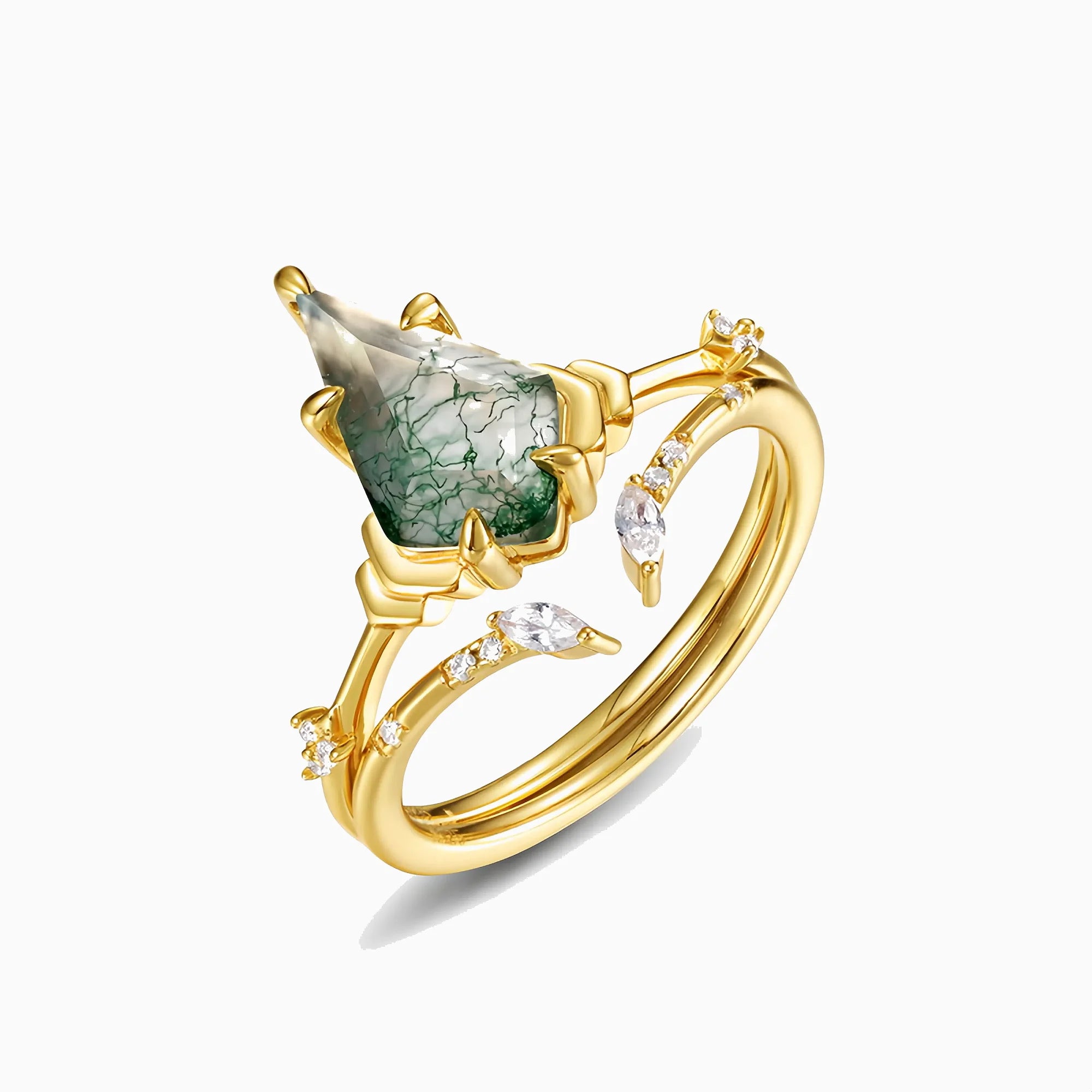 Kite Cut Moss Agate Stacking Ring