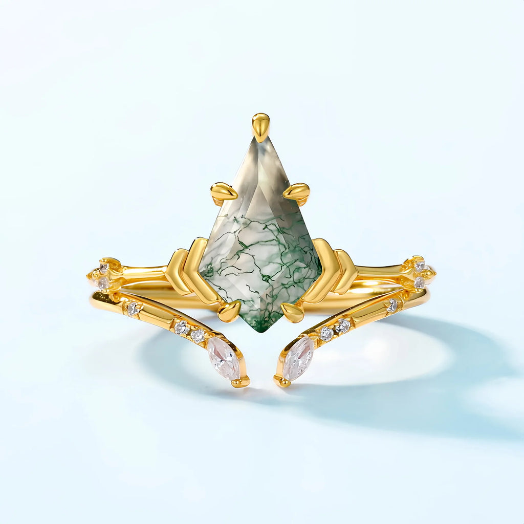Kite Cut Moss Agate Stacking Ring