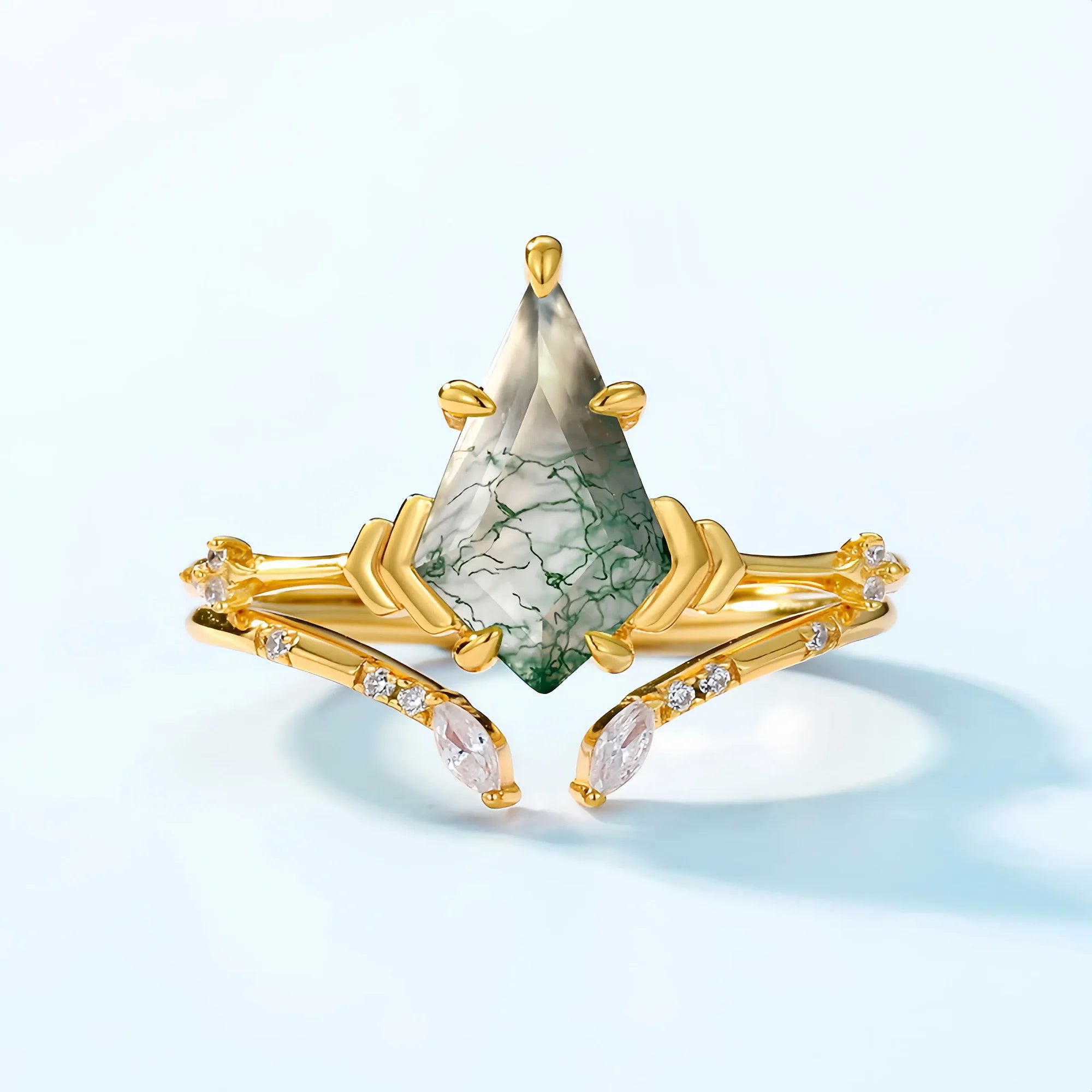Kite Cut Moss Agate Stacking Ring