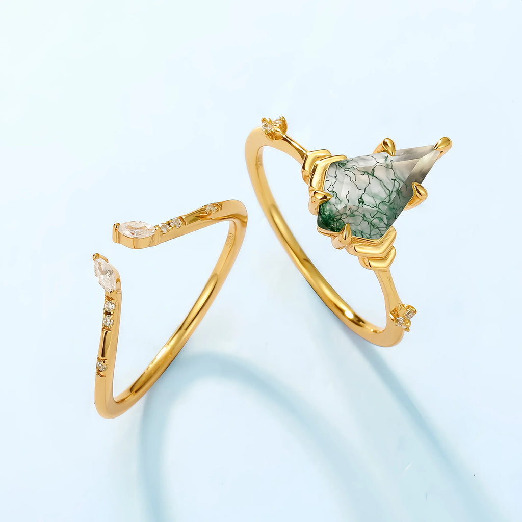 Kite Cut Moss Agate Stacking Ring