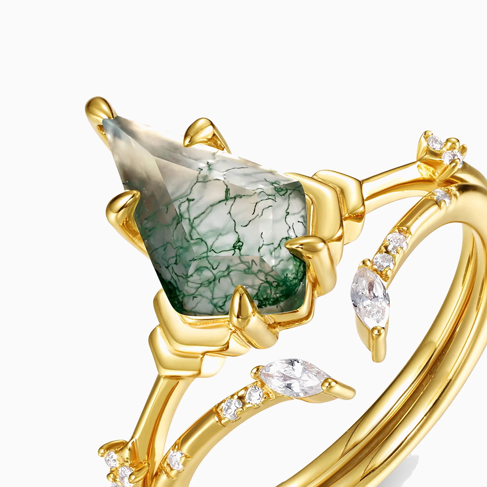 Kite Cut Moss Agate Stacking Ring