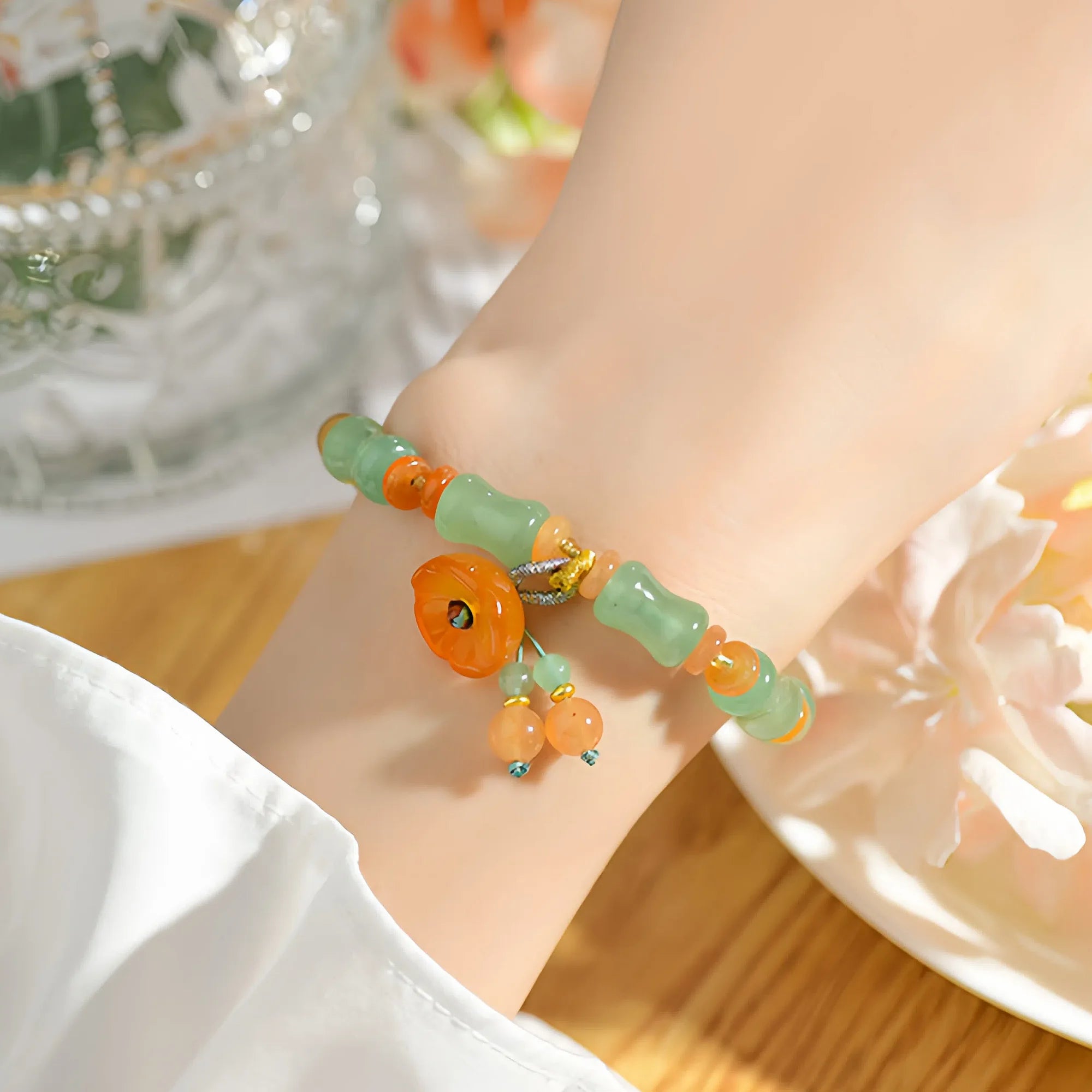 Green Aventurine Lotus Pond Bamboo Bracelet