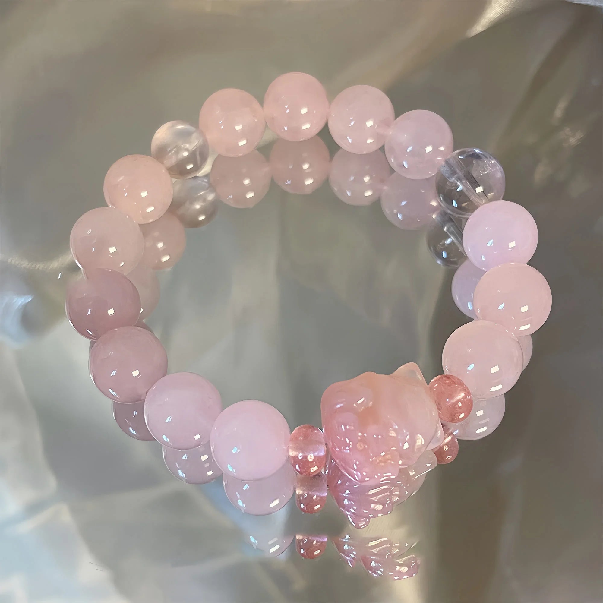 Madagascar Rose Quartz & Watermelon Tourmaline Kitsune Harmony Bracelet