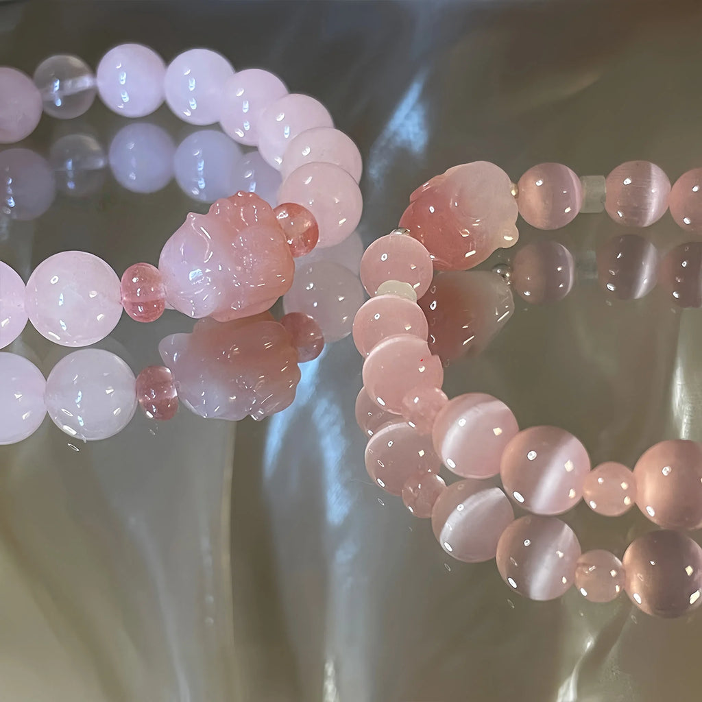 Madagascar Rose Quartz & Watermelon Tourmaline Kitsune Harmony Bracelet