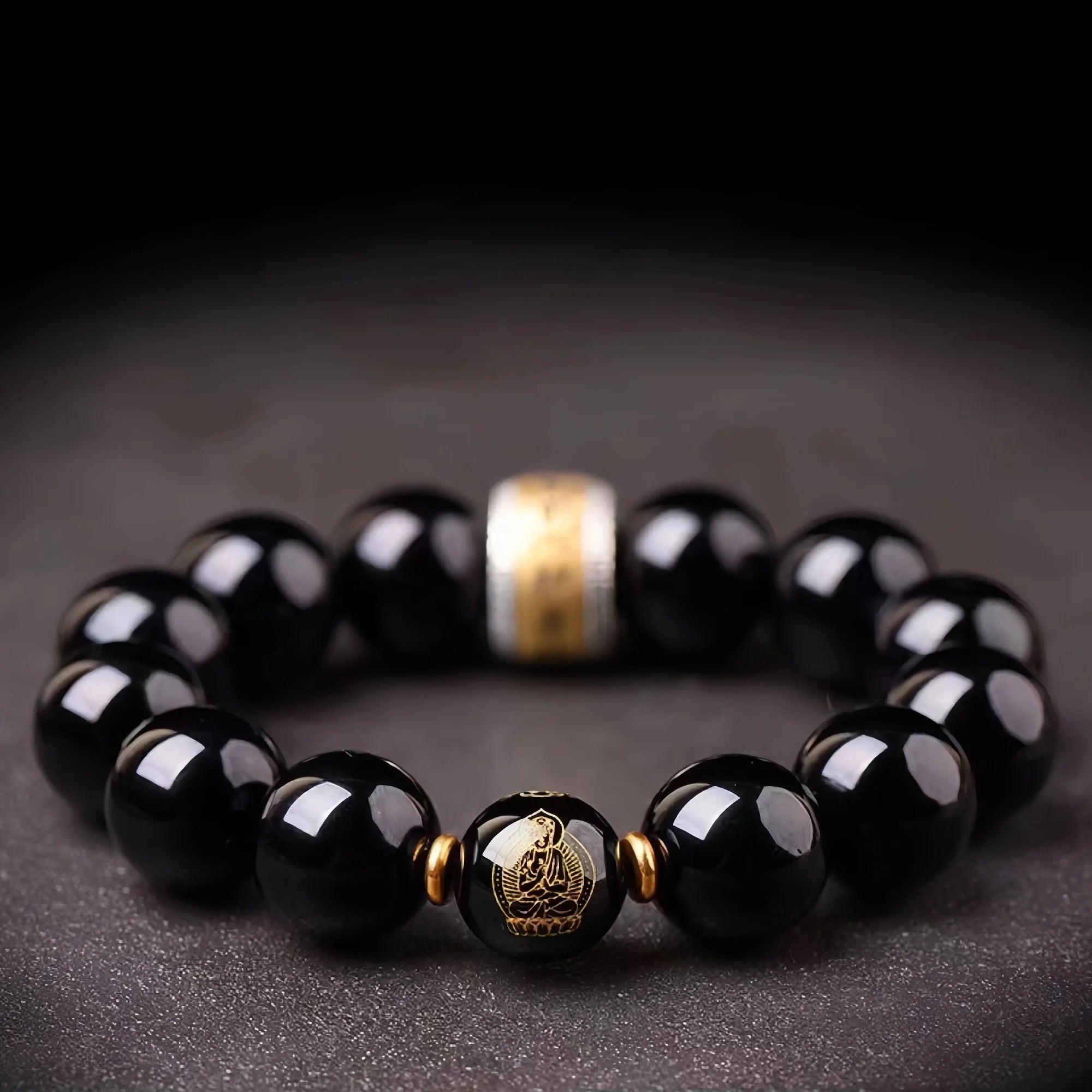12 Zodiac & Guardian Buddhas Obsidian Bracelet