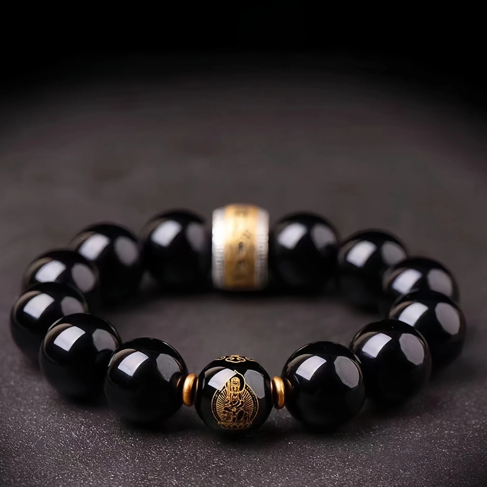 12 Zodiac & Guardian Buddhas Obsidian Bracelet