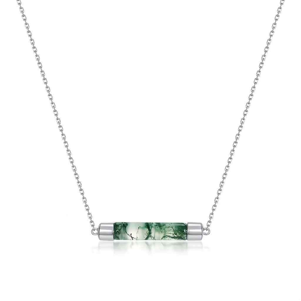Minimalist Tube Moss Agate Necklace