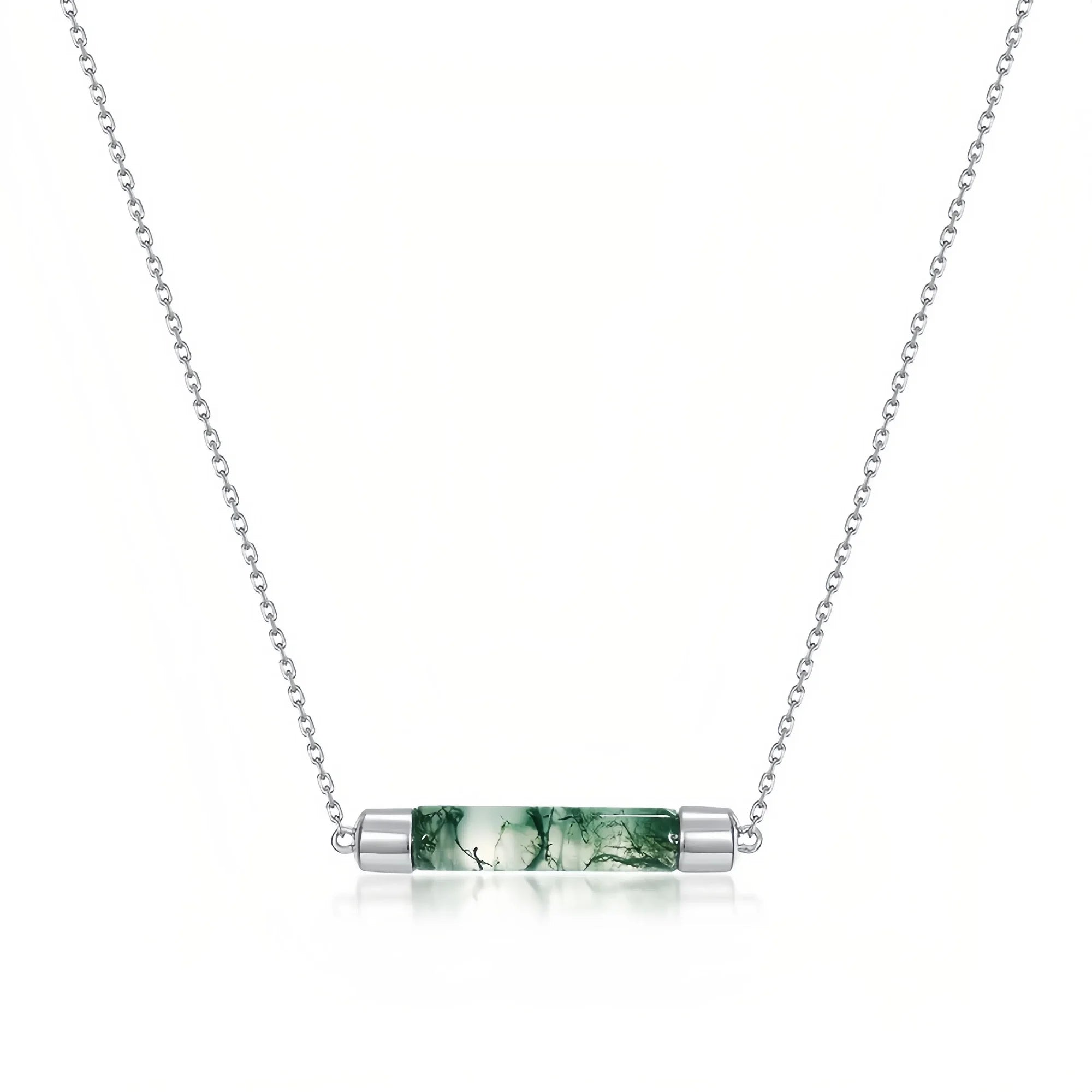 Minimalist Tube Moss Agate Necklace