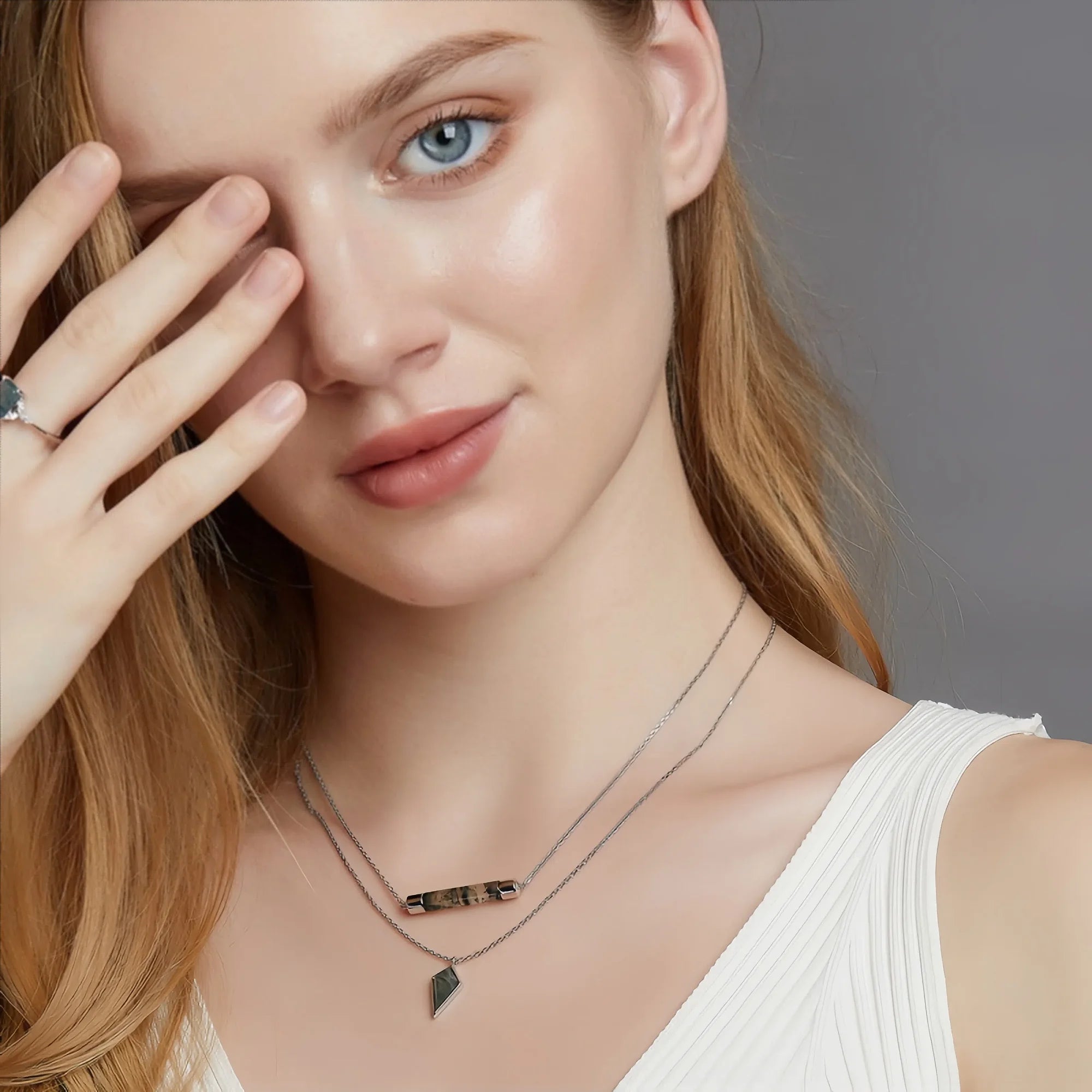 Minimalist Tube Moss Agate Necklace
