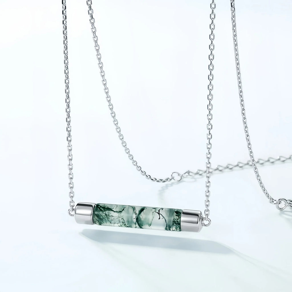 Minimalist Tube Moss Agate Necklace