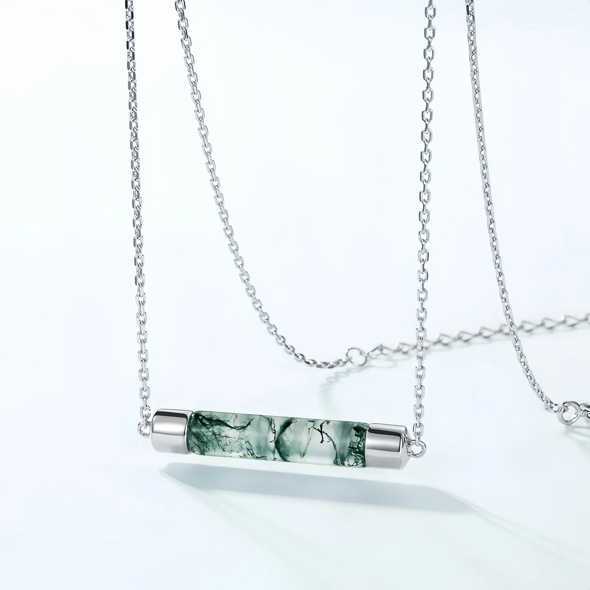 Minimalist Tube Moss Agate Necklace