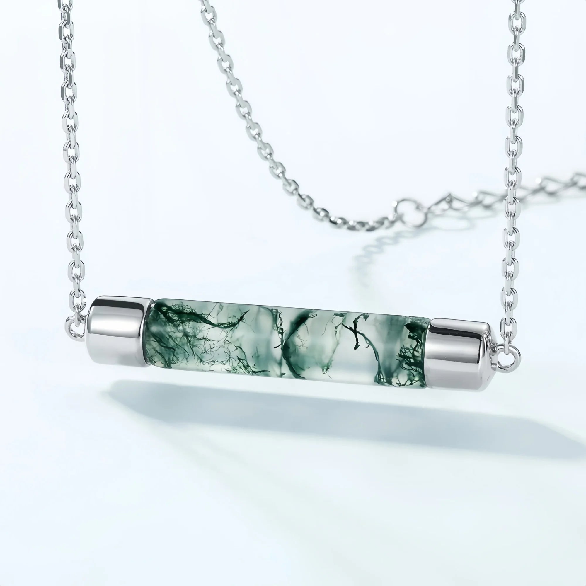 Minimalist Tube Moss Agate Necklace