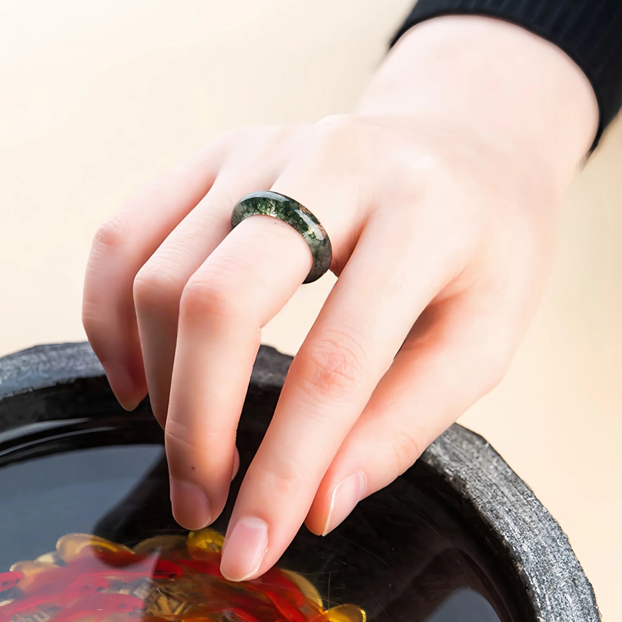 Moss Agate Jade Ring