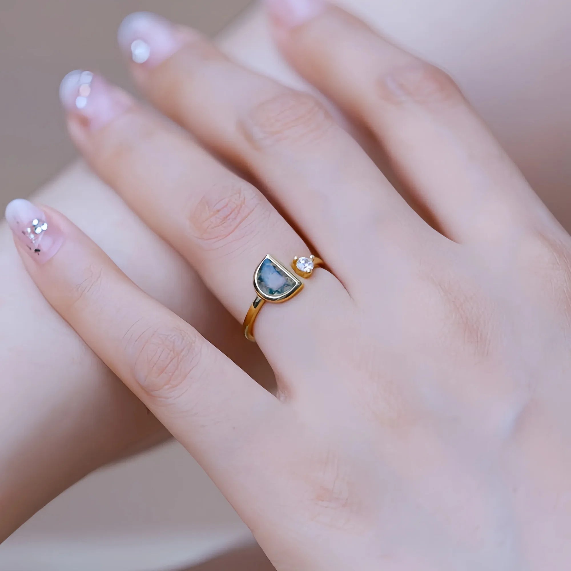 Moss Agate Open-Air Ring