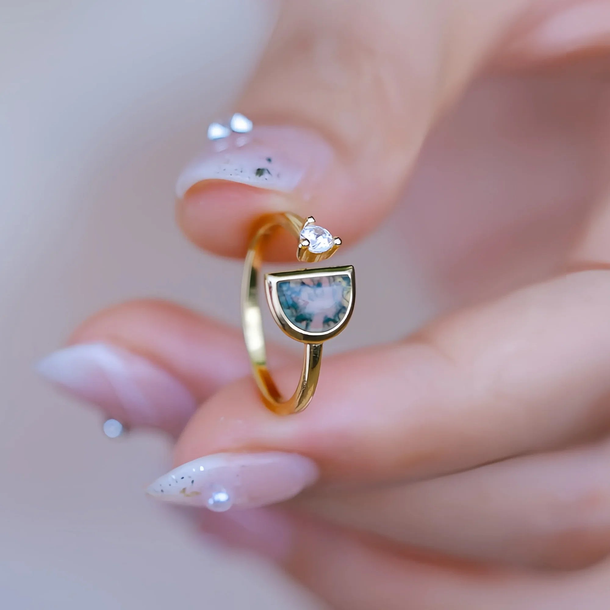 Moss Agate Open-Air Ring