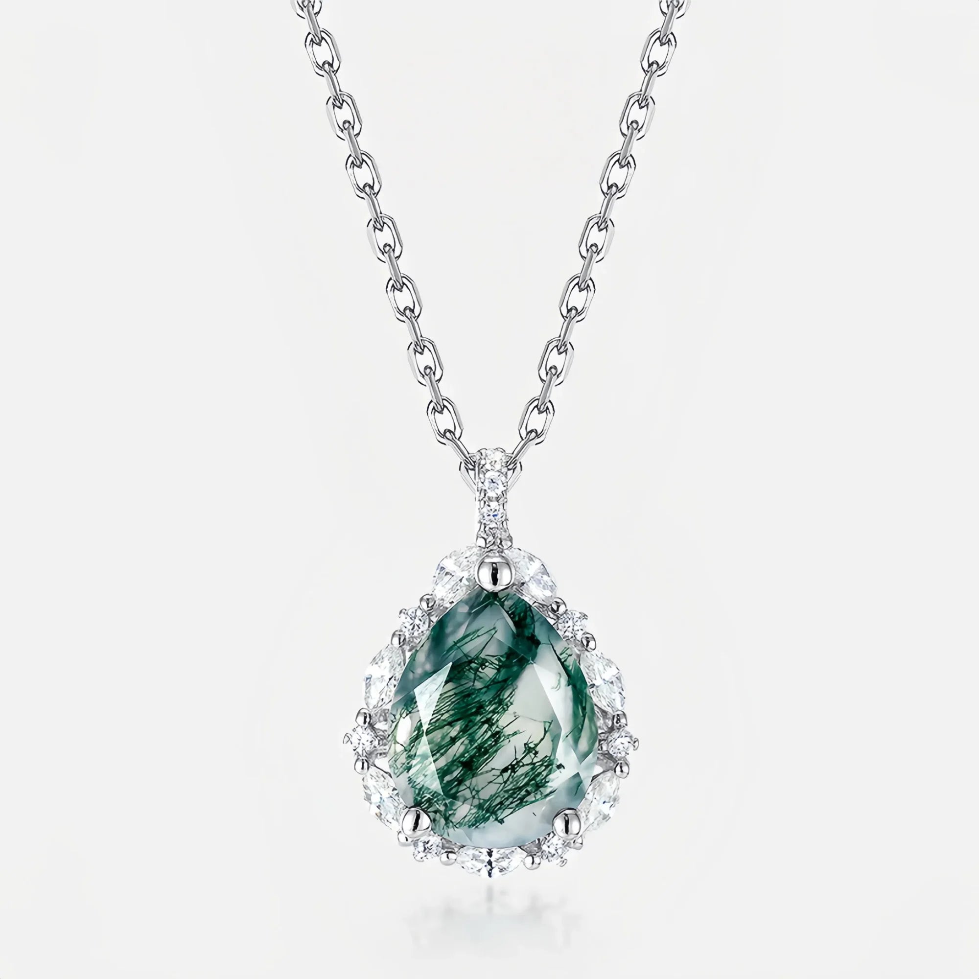 Moss Agate Teardrop Pendant Necklace