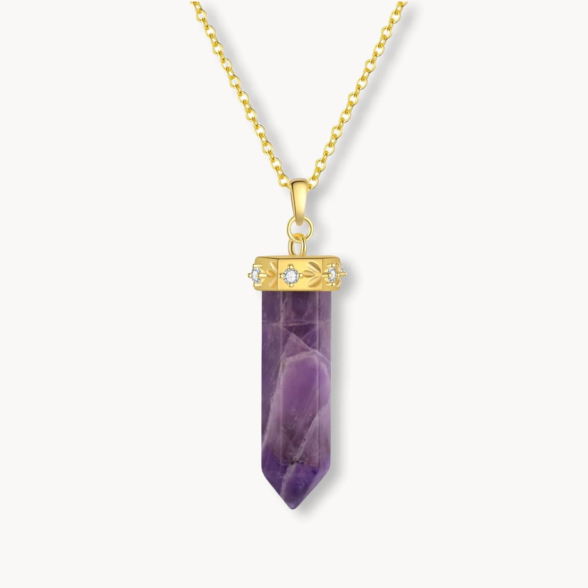 Natural Amethyst Point Necklace with Zirconia Crown