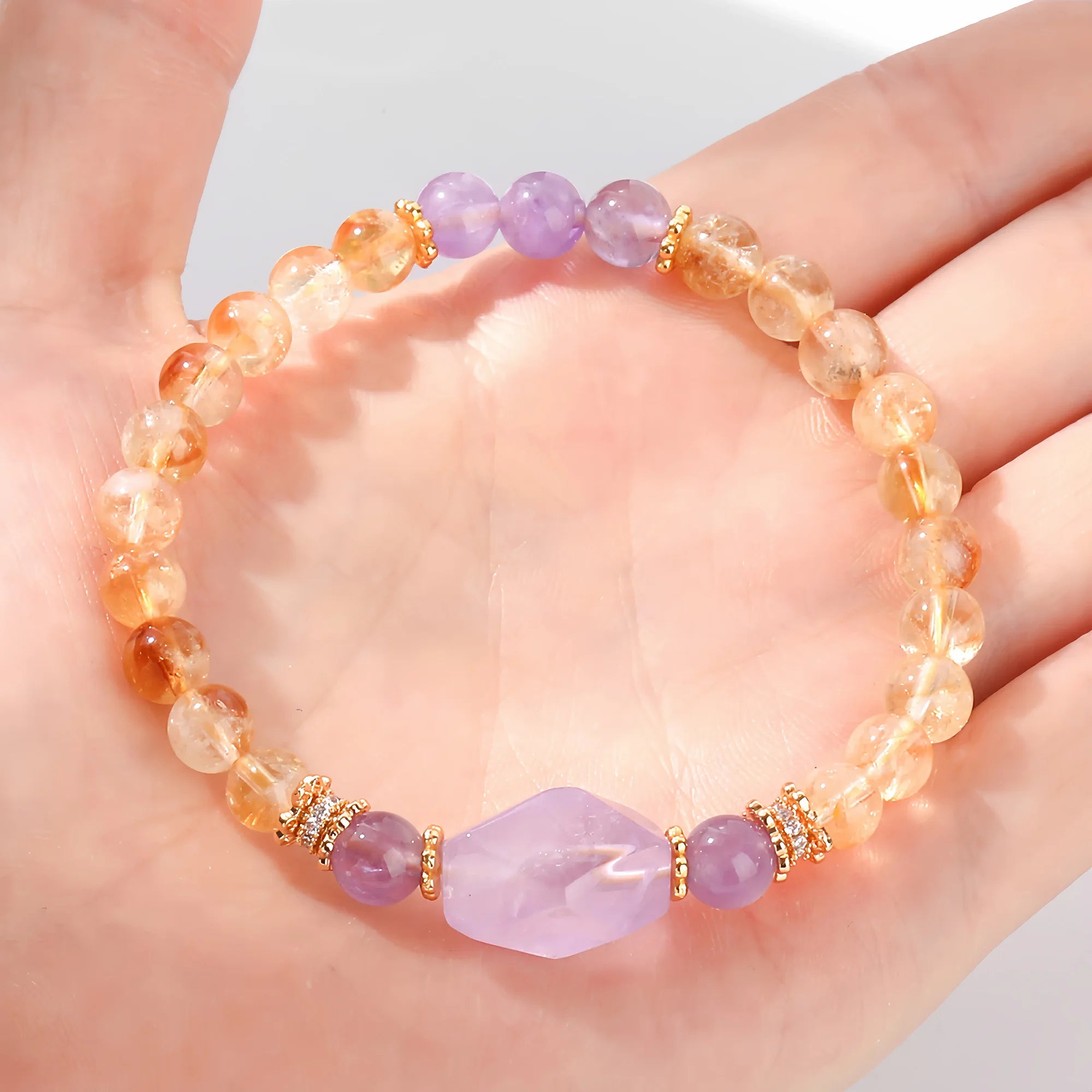 Natural Citrine and Amethyst Chip Bracelet