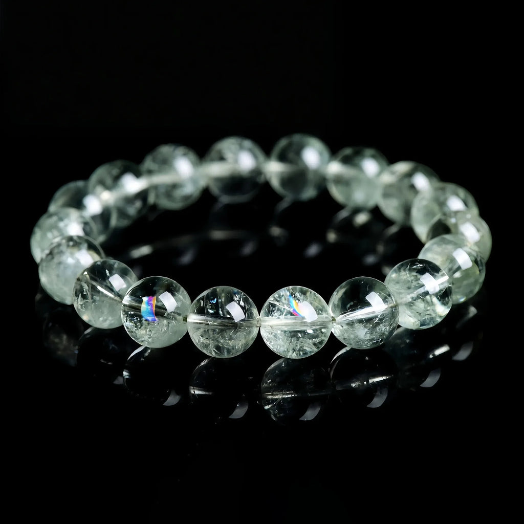 Natural Green Azeztulite Round Bead Bracelet for Spiritual Healing