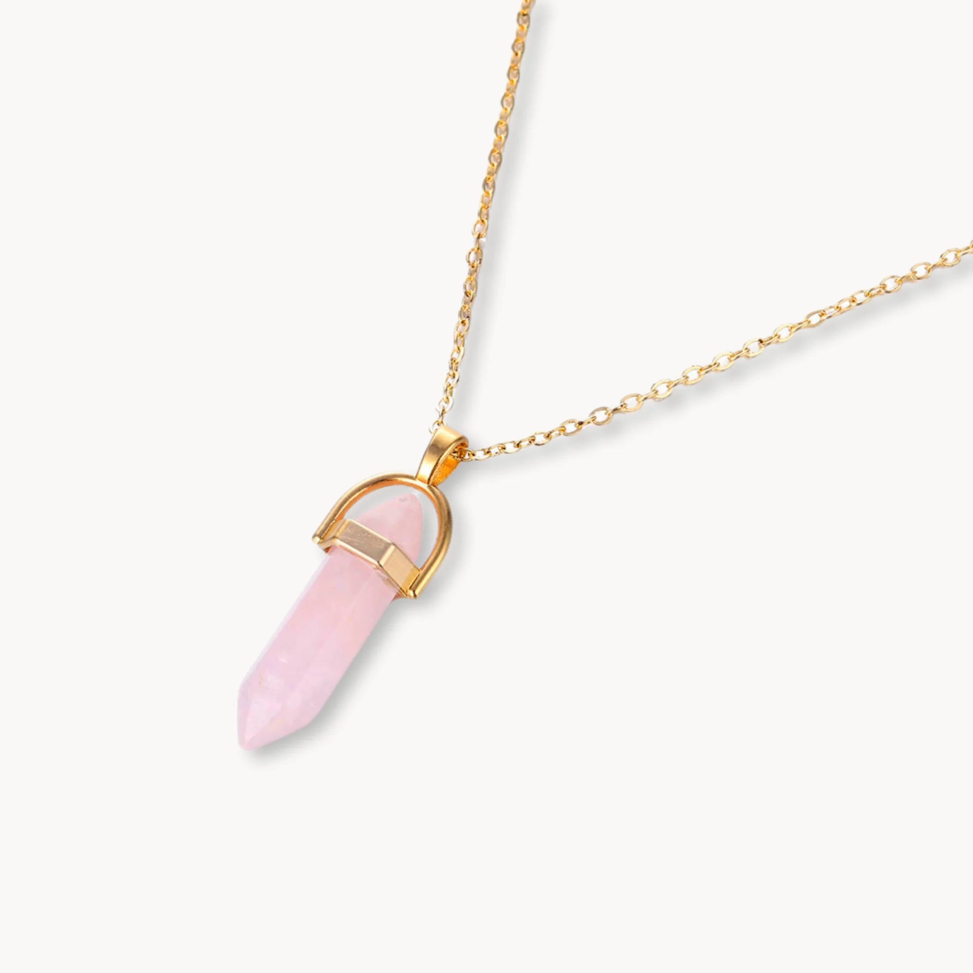 Natural Rose Quartz Pyramid Necklace Pendant in 18K Gold Vermeil