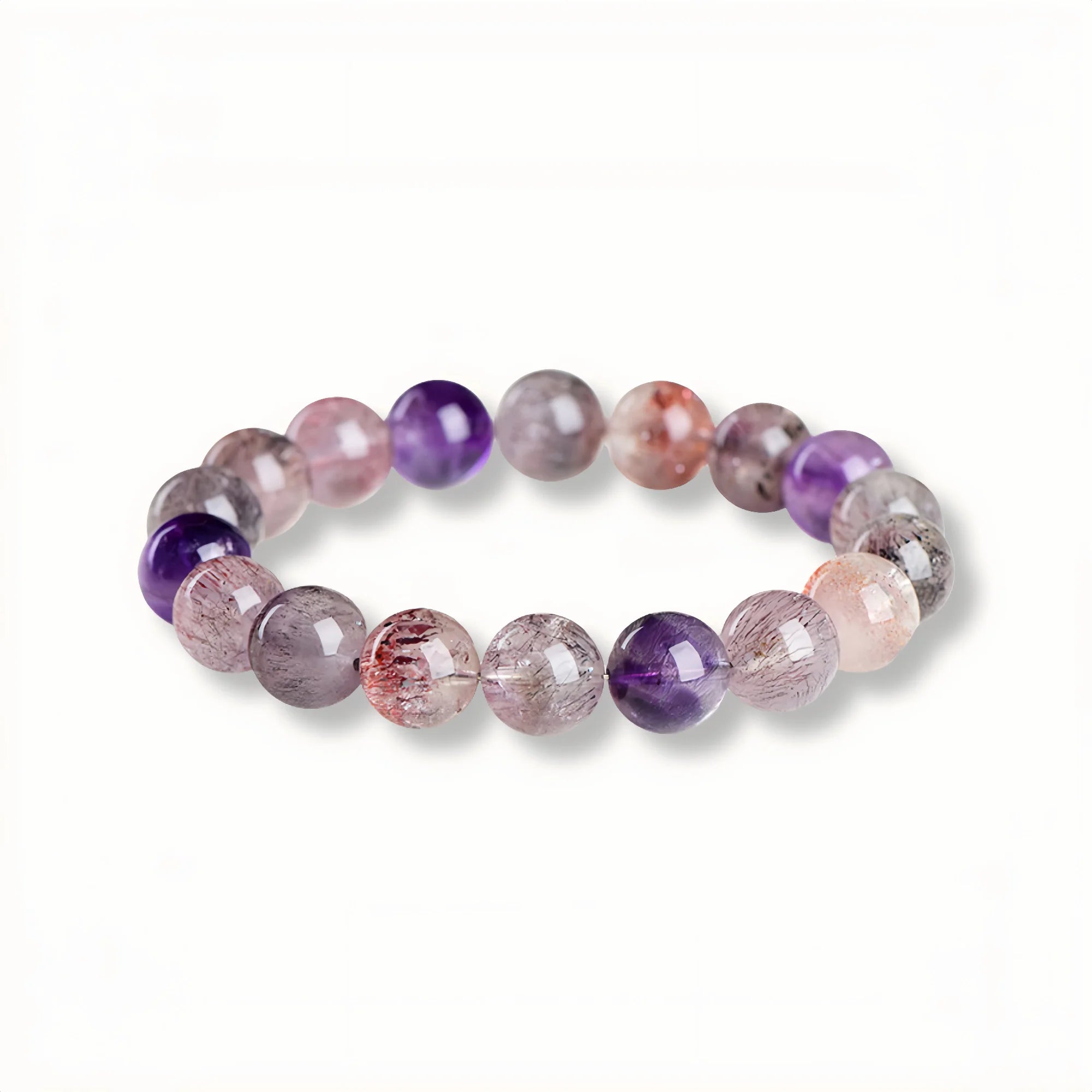 Natural Super Seven Crystal Round Bead Bracelet