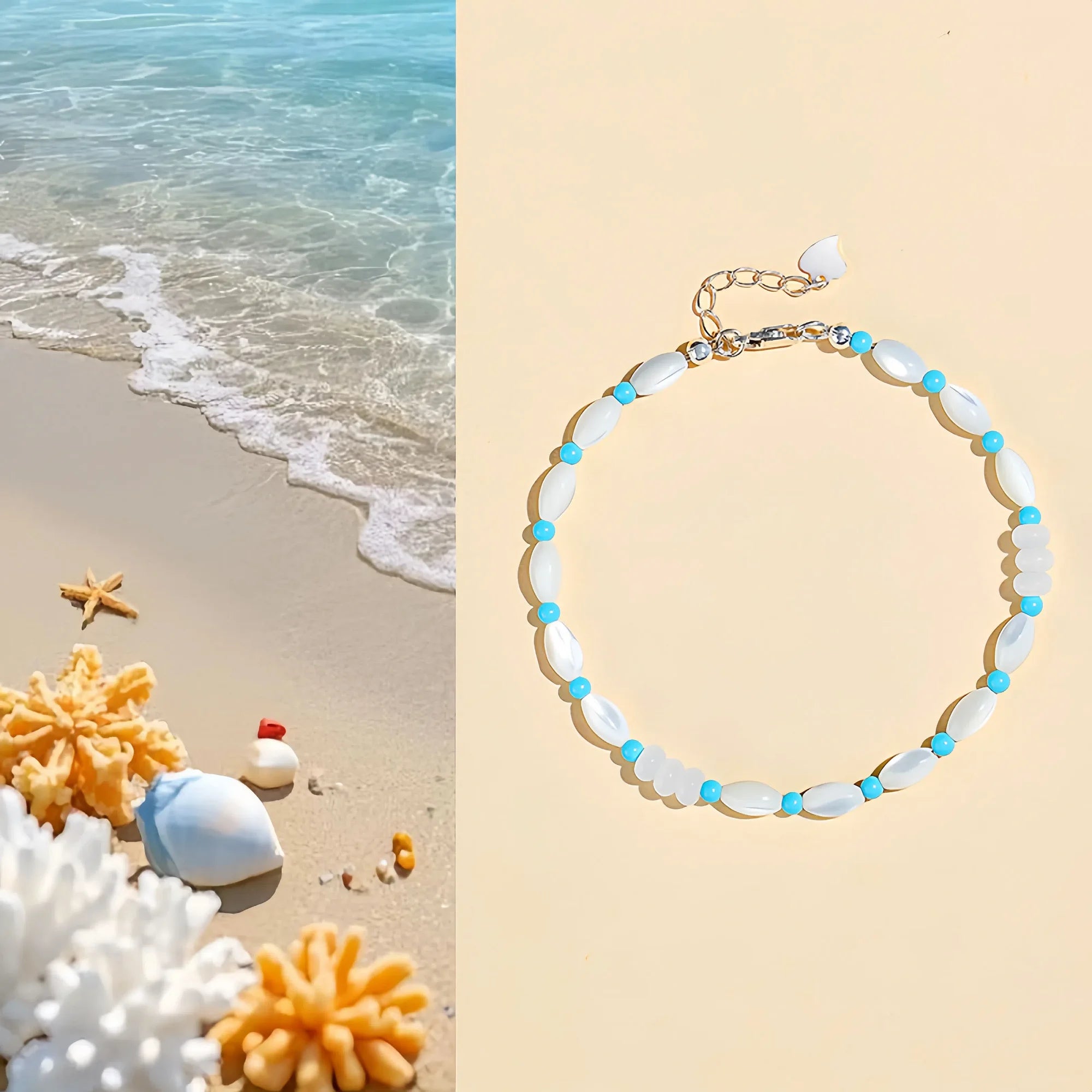 Natural Trochus Shell Agate & Turquoise Bracelet