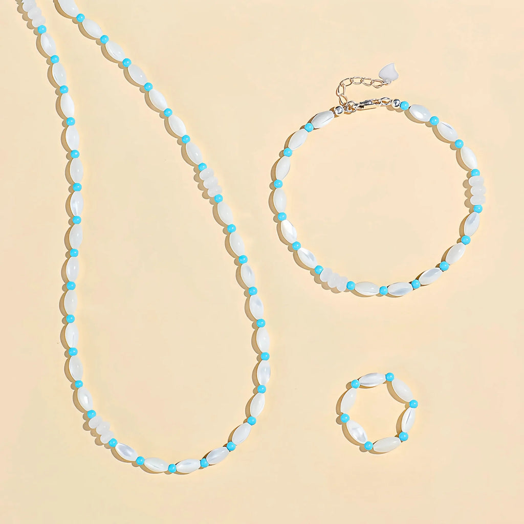 Natural Trochus Shell & Turquoise Alternating Bead Ring