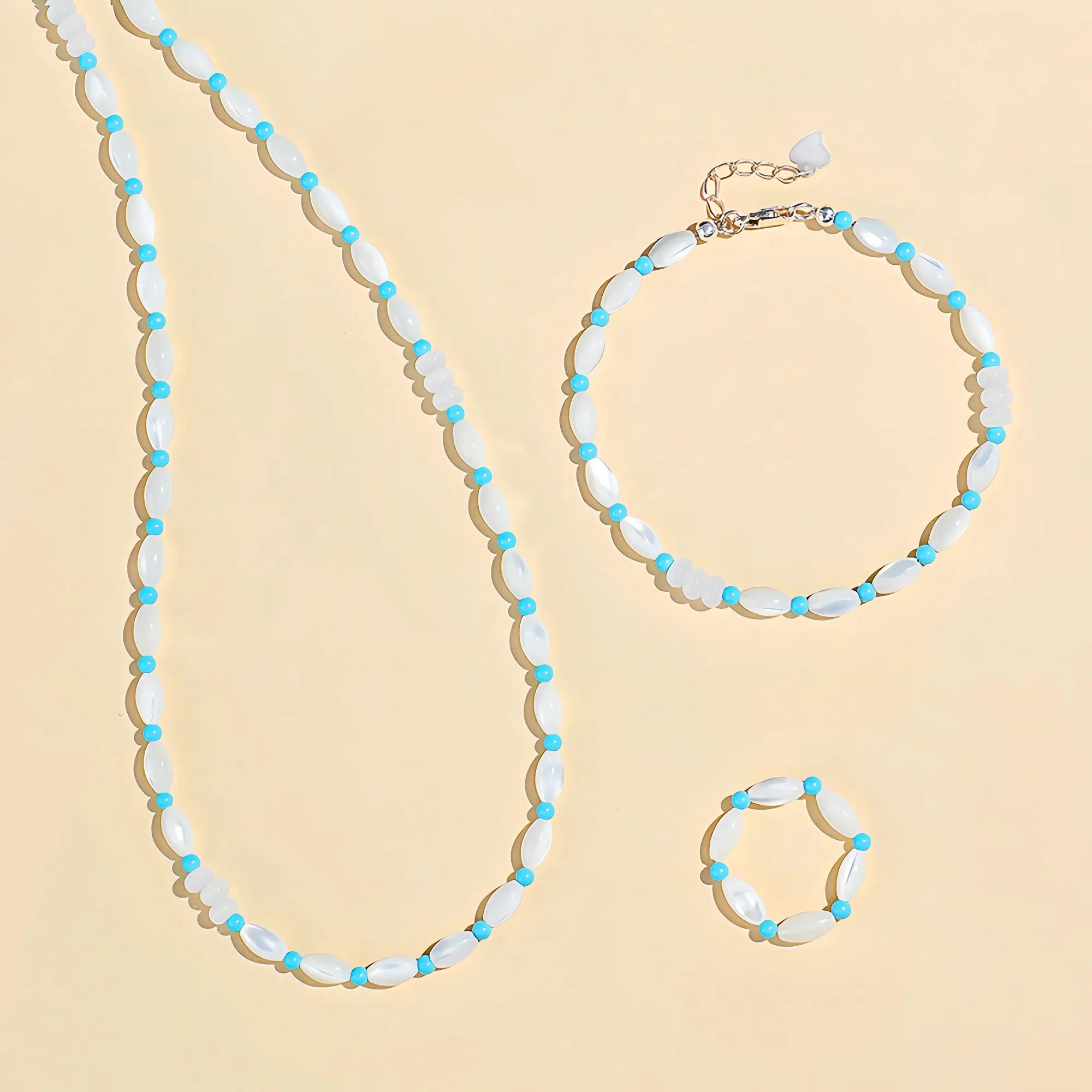 Natural Trochus Shell & Turquoise Alternating Bead Ring