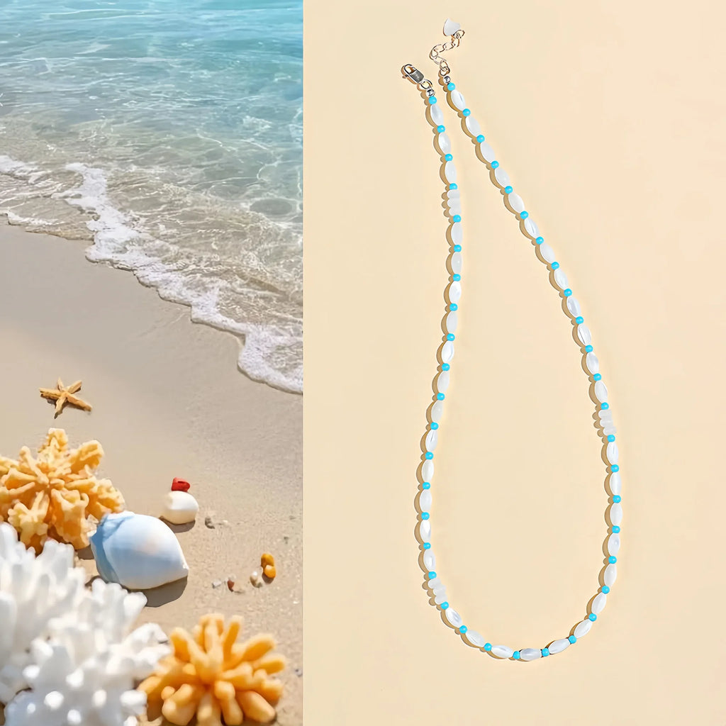 Natural Trochus Shell Agate & Turquoise Necklace