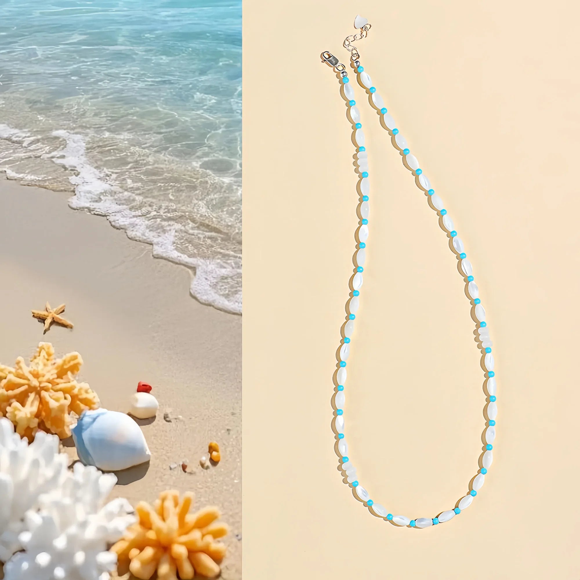 Natural Trochus Shell Agate & Turquoise Necklace