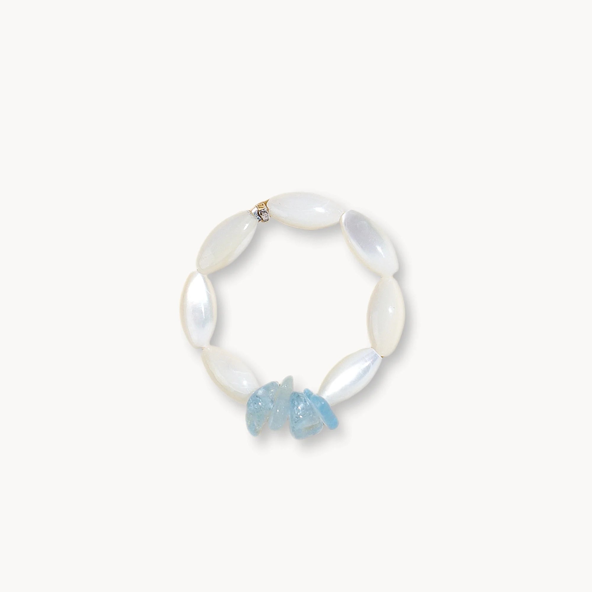 Natural Trochus Shell & Aquamarine Beaded Ring