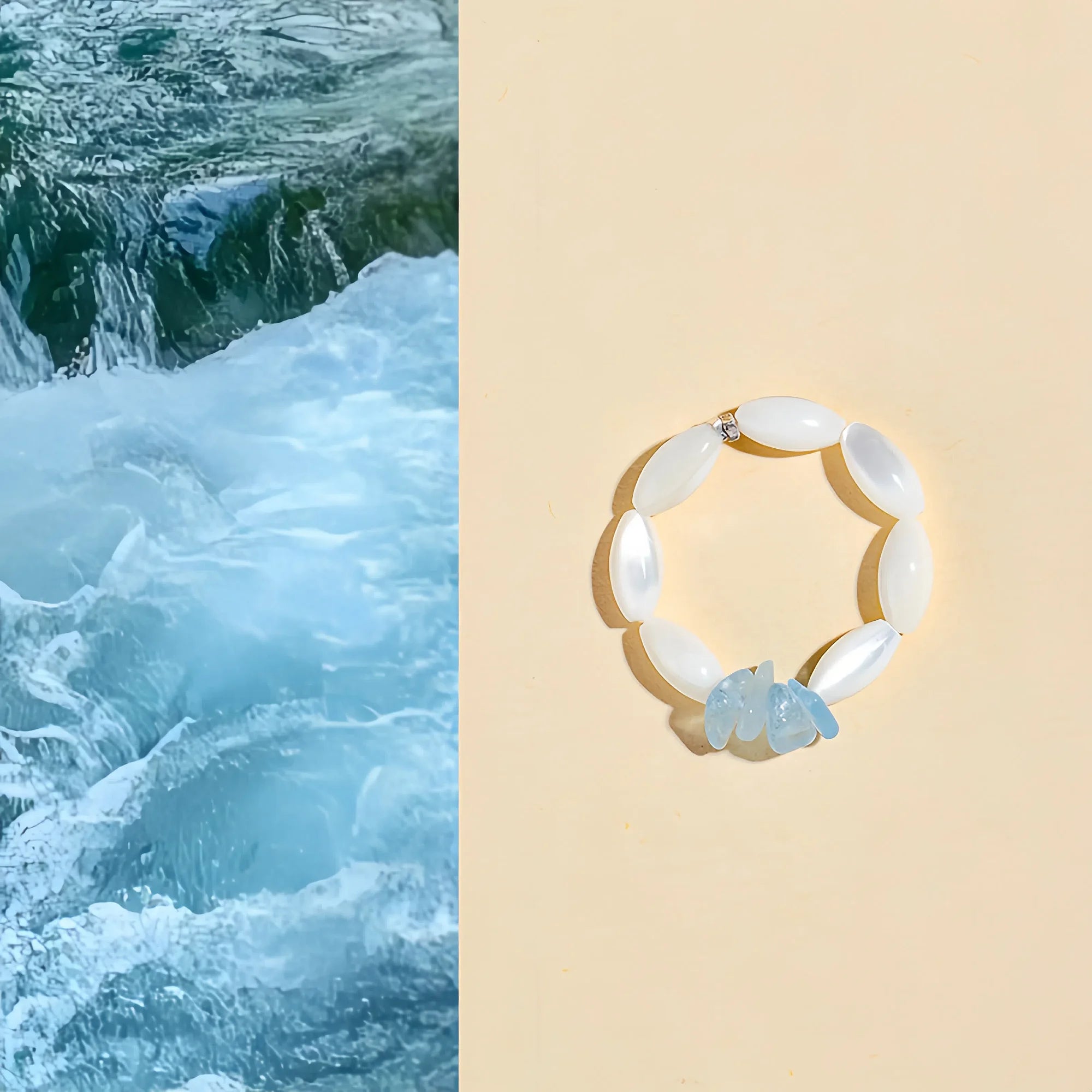 Natural Trochus Shell & Aquamarine Beaded Ring