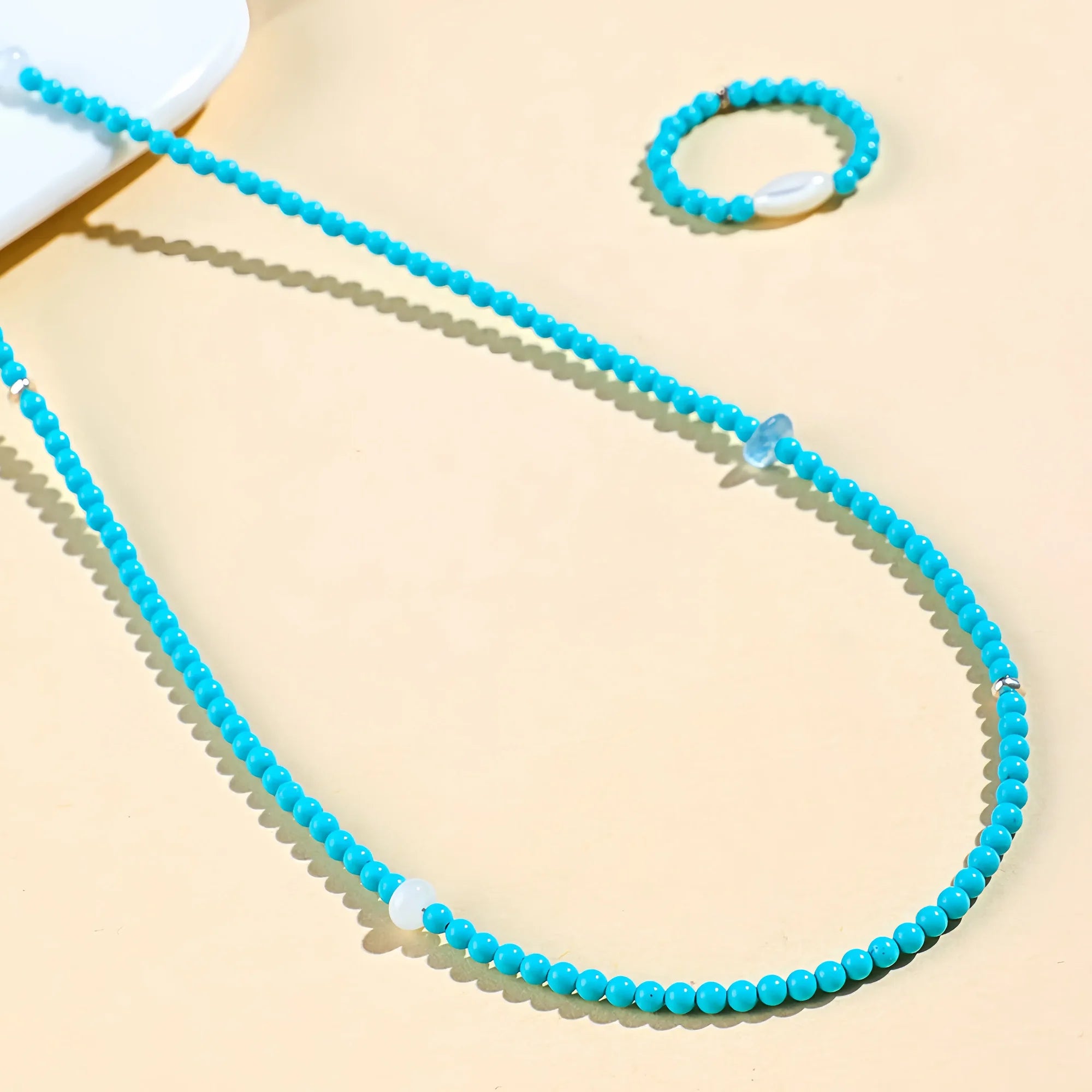 Natural Turquoise Aquamarine Beaded Necklace