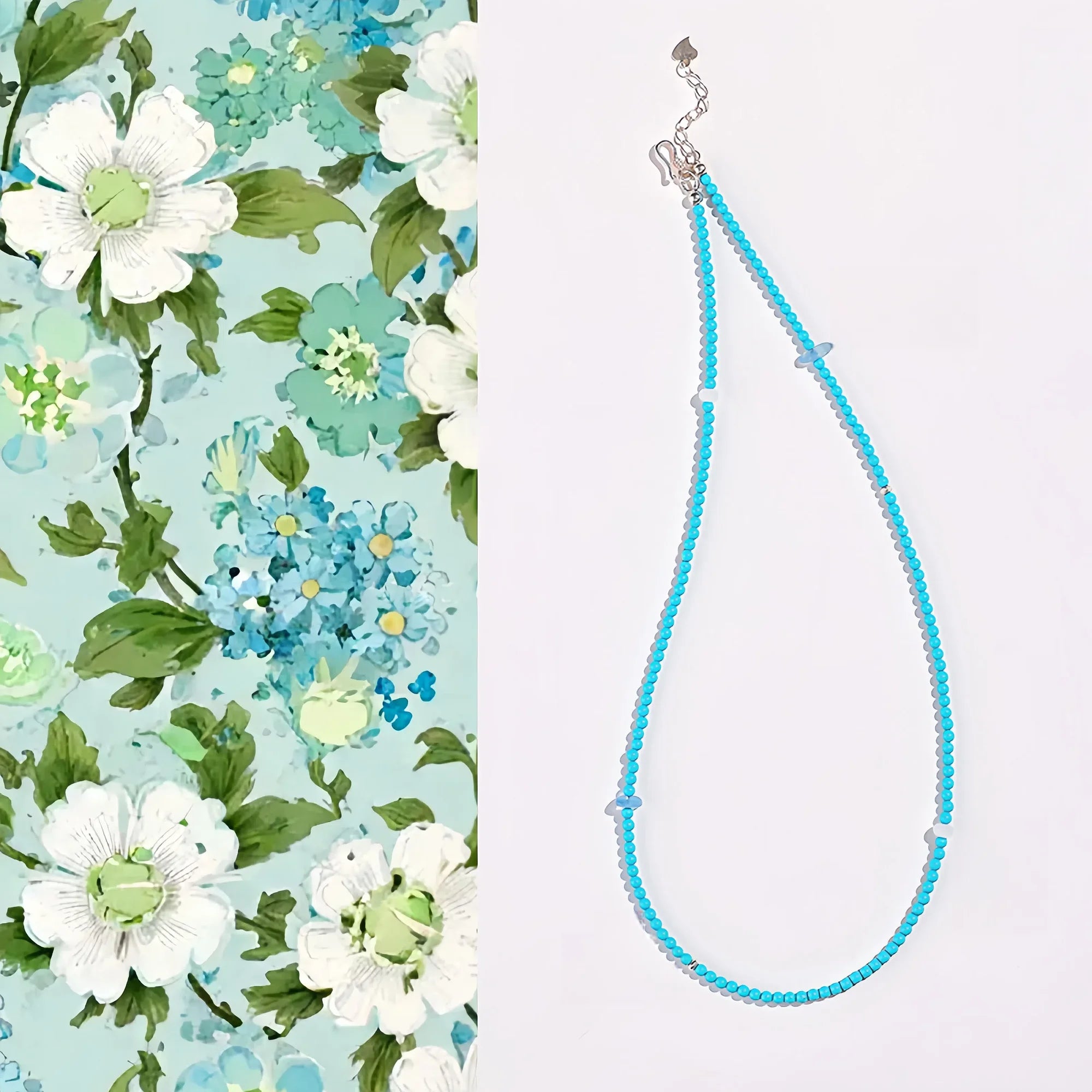 Natural Turquoise Aquamarine Beaded Necklace