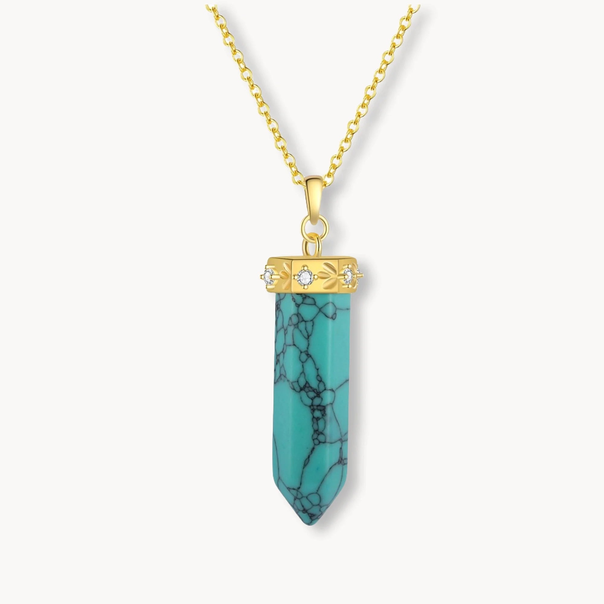 Natural Turquoise Point Necklace with Zirconia Crown