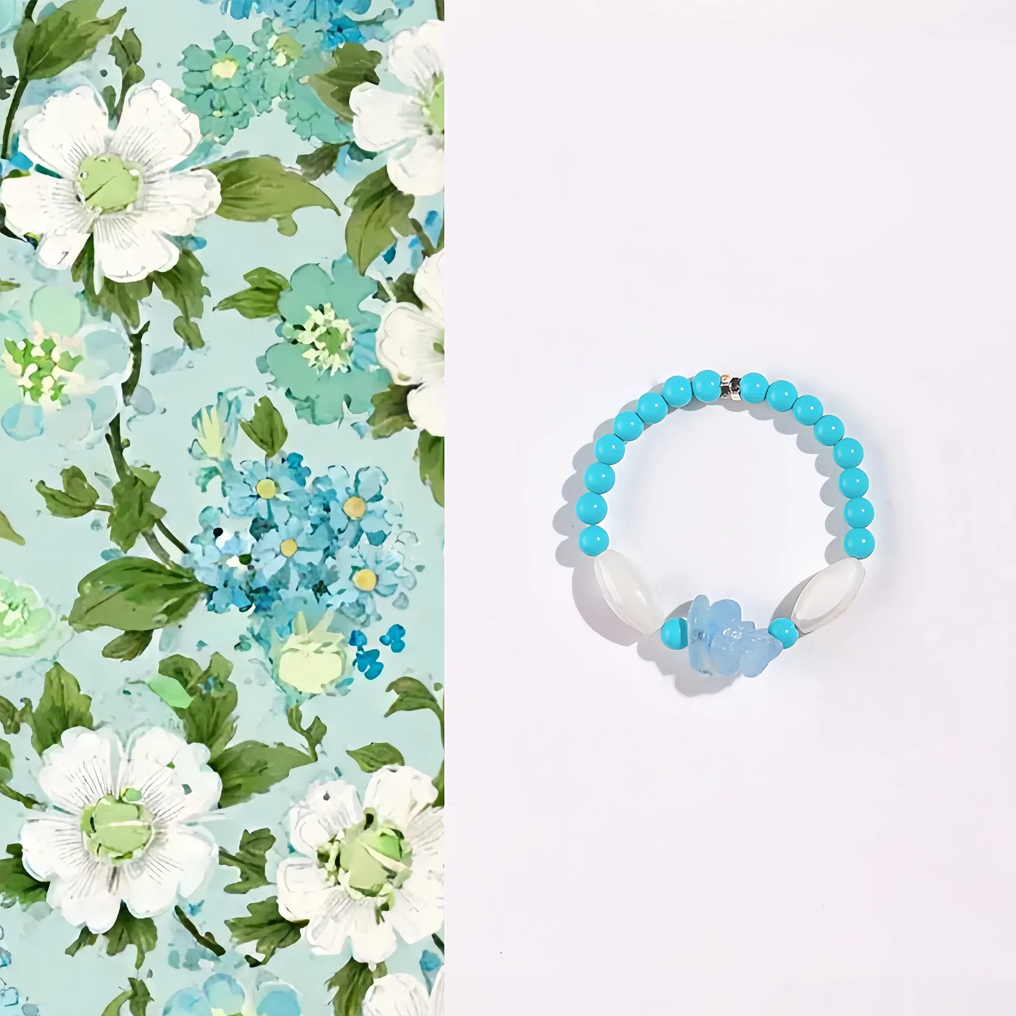 Natural Turquoise Trochus Shell & Aquamarine Ring
