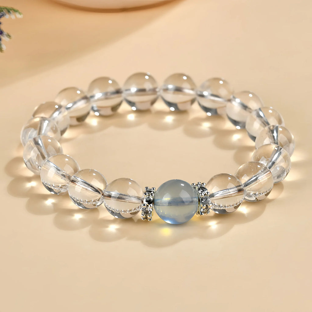 Natural White Crystal Aquamarine Single Circle Bracelet