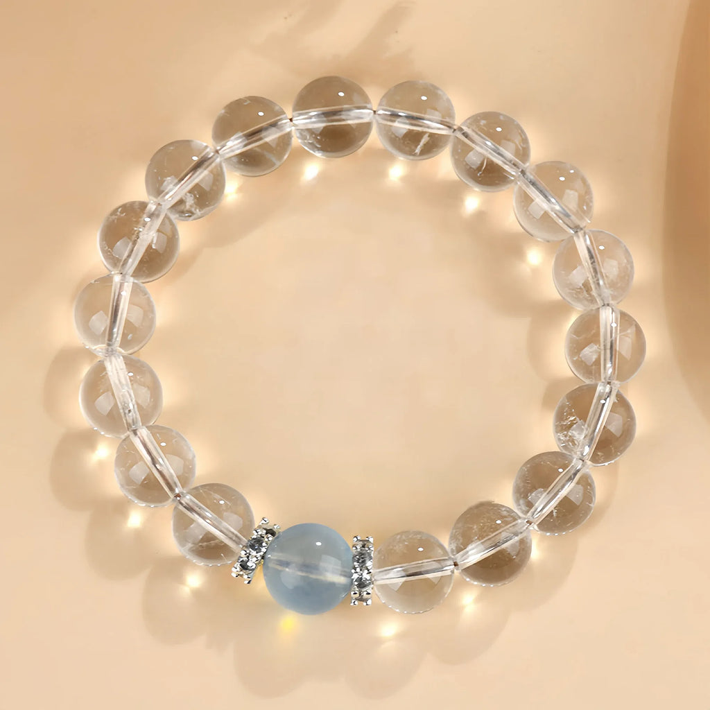 Natural White Crystal Aquamarine Single Circle Bracelet