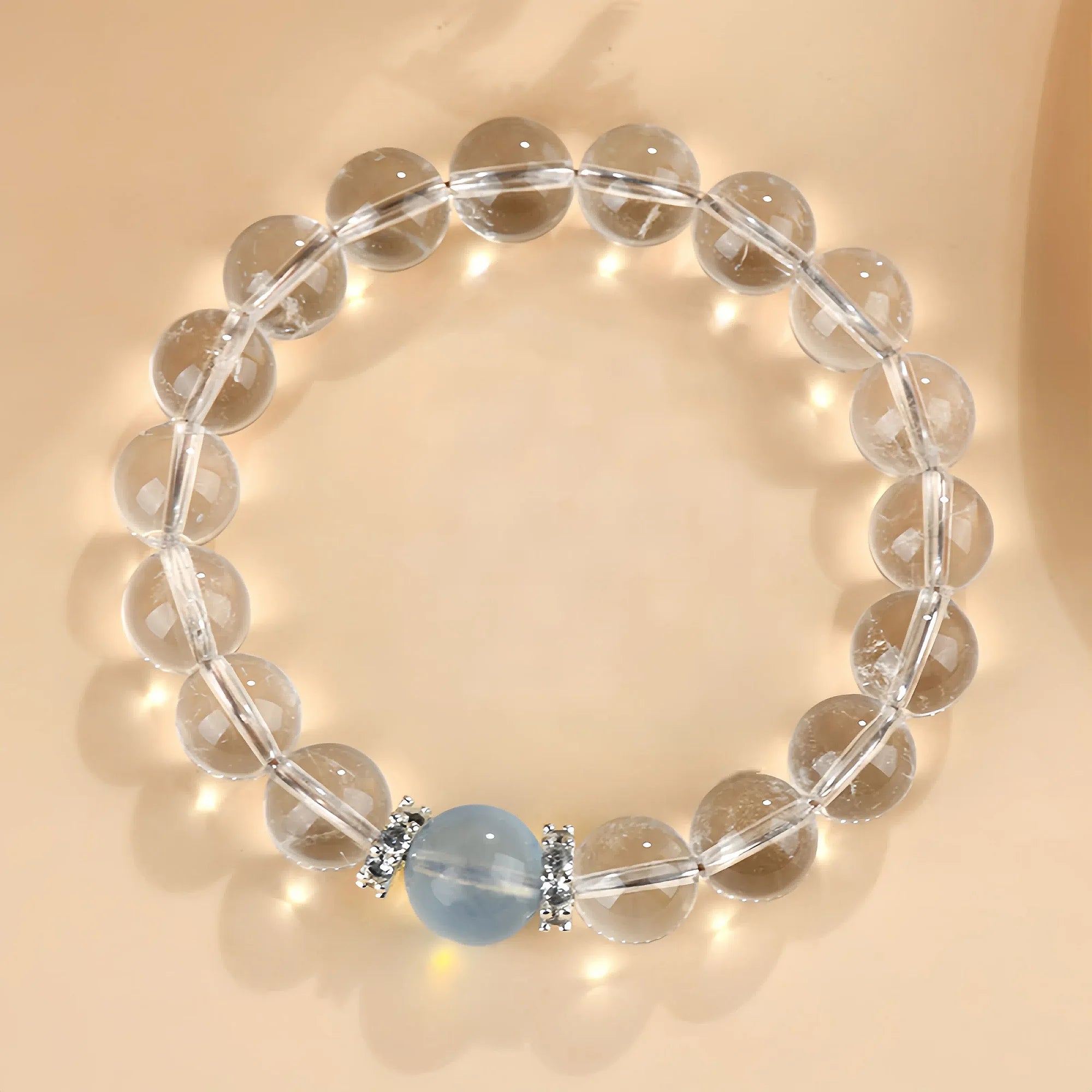 Natural White Crystal Aquamarine Single Circle Bracelet