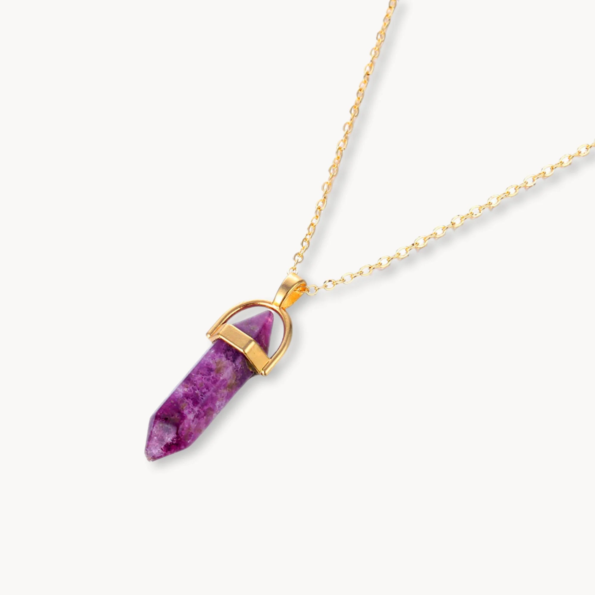 Natural Amethyst Pyramid Necklace Pendant in 18K Gold Vermeil