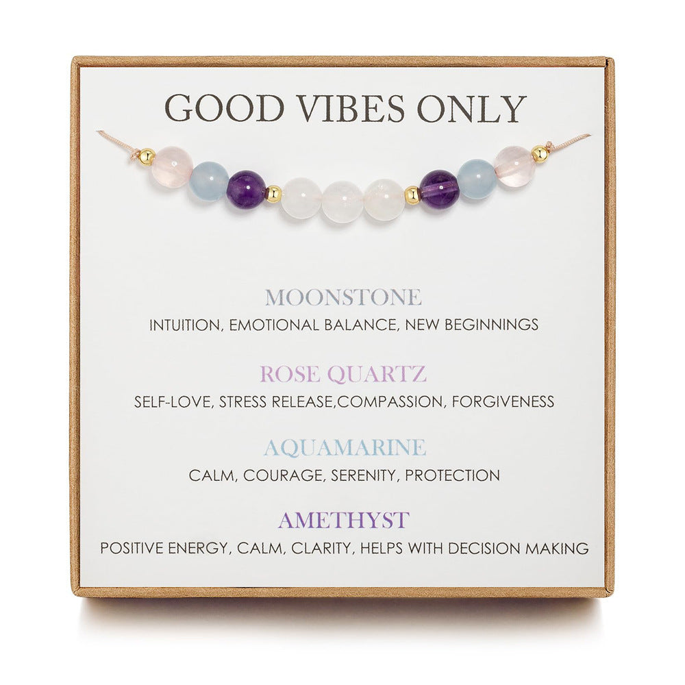 Neural Harmony Quartet Crystal Bracelet: Moonstone, Rose Quartz, Aquamarine & Amethyst