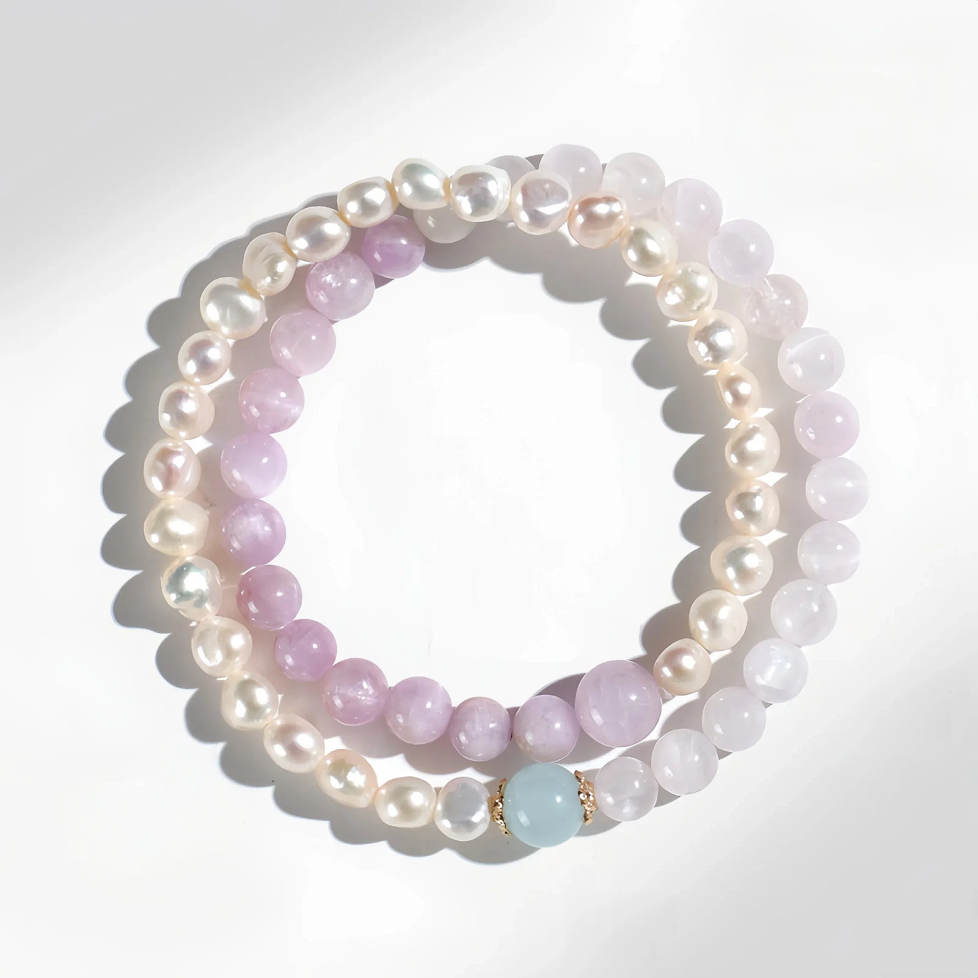 Nine Purple Fire Pearl & Crystal Bracelet Set