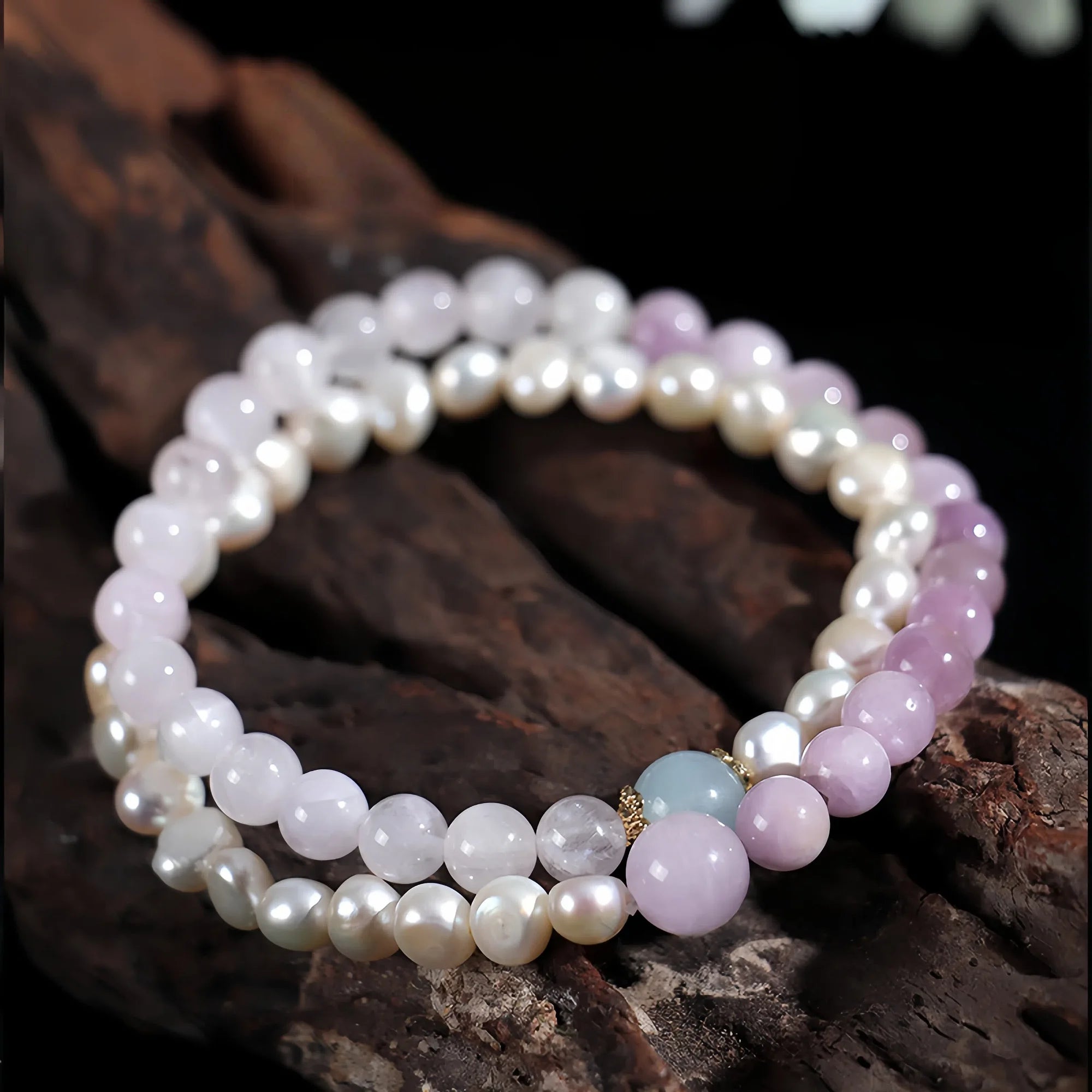 Nine Purple Fire Pearl & Crystal Bracelet Set