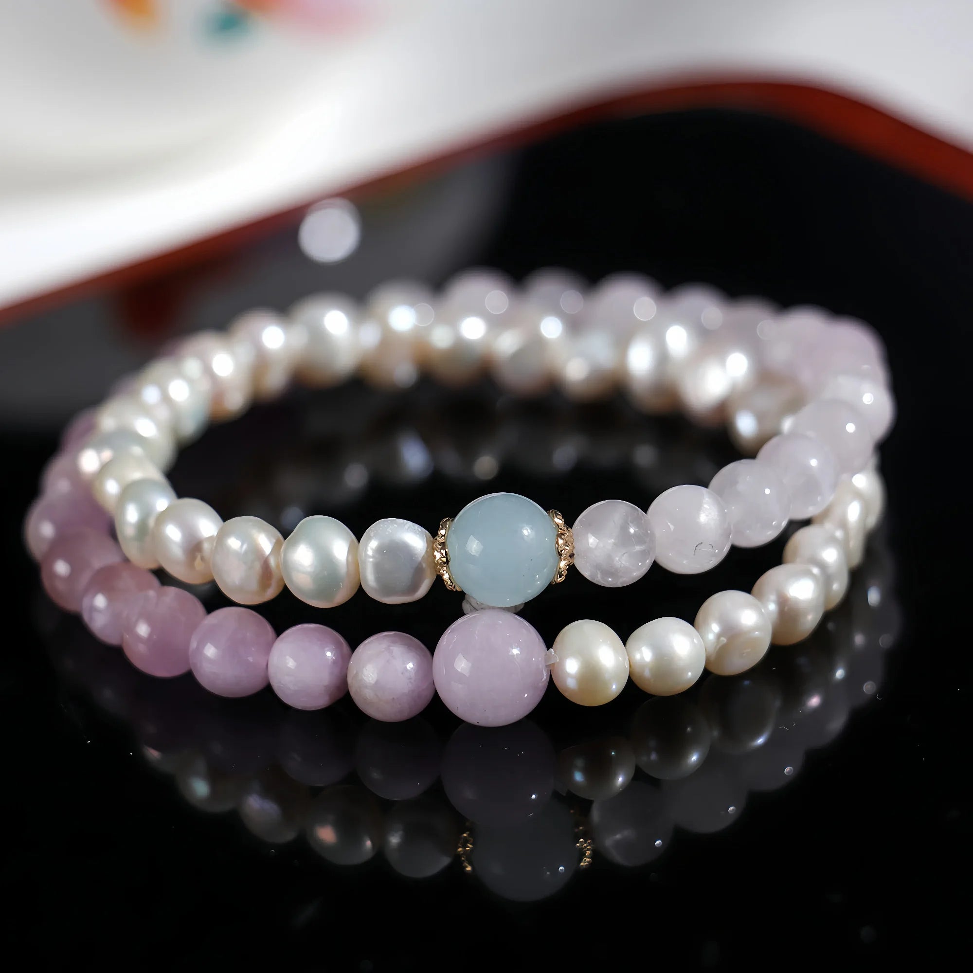 Nine Purple Fire Pearl & Crystal Bracelet Set