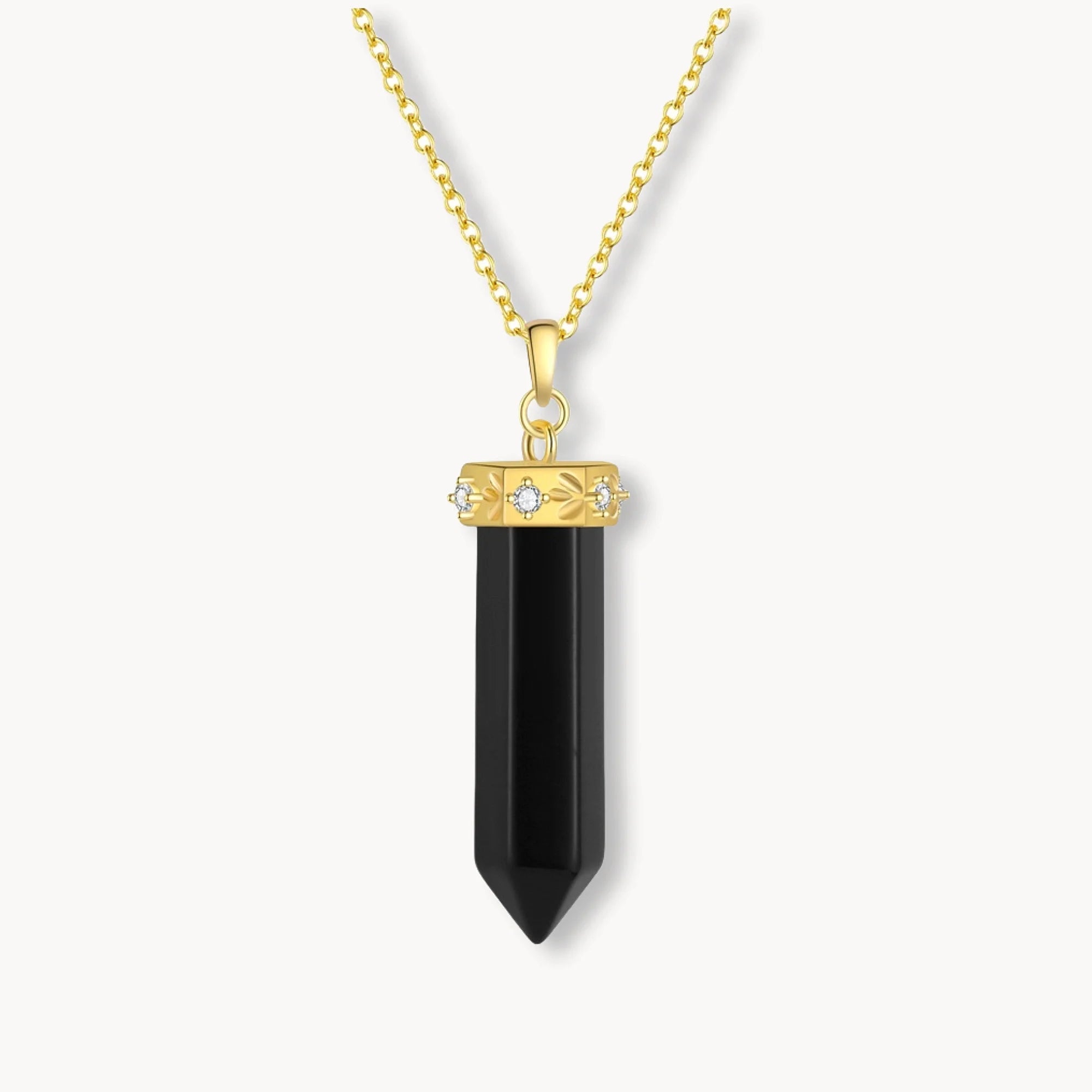 Obsidian Point Necklace with Zirconia Crown
