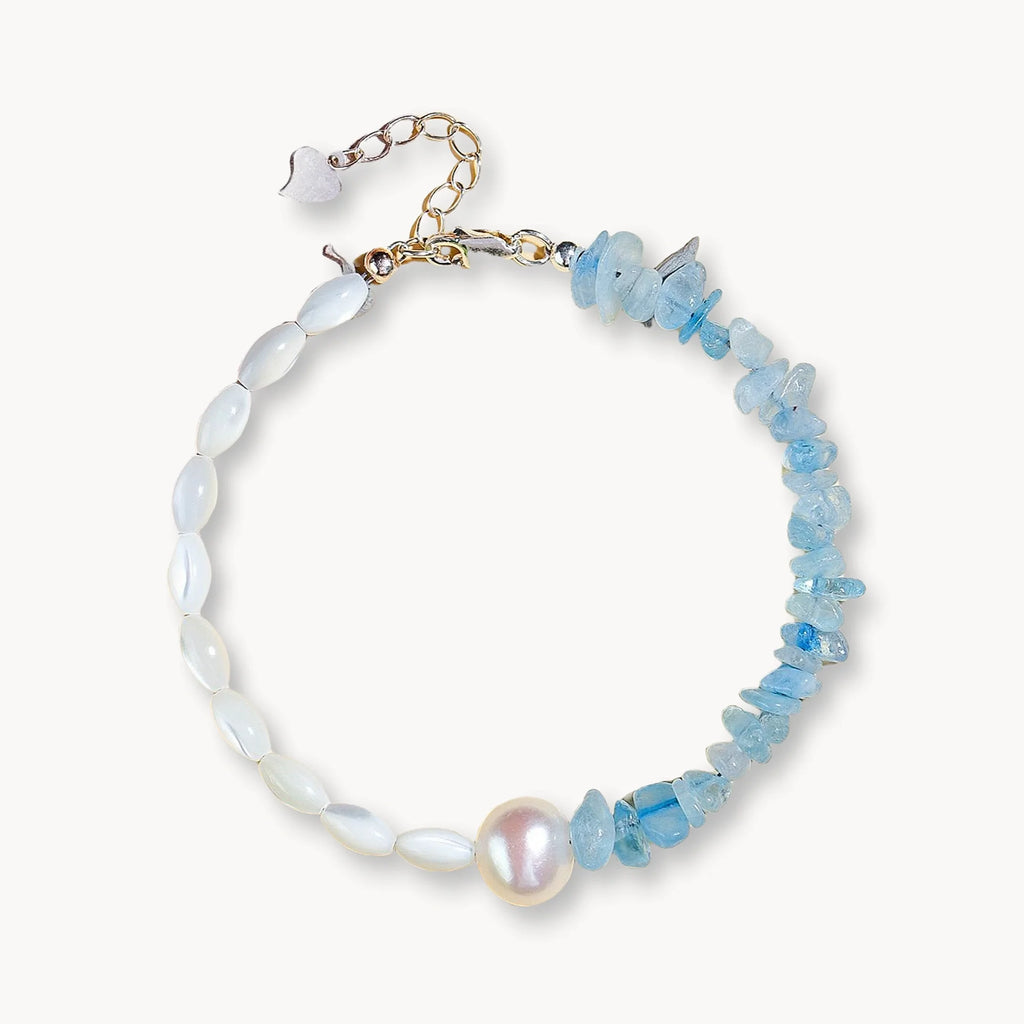 Parallel Trochus & Aquamarine Pearl Link Bracelet