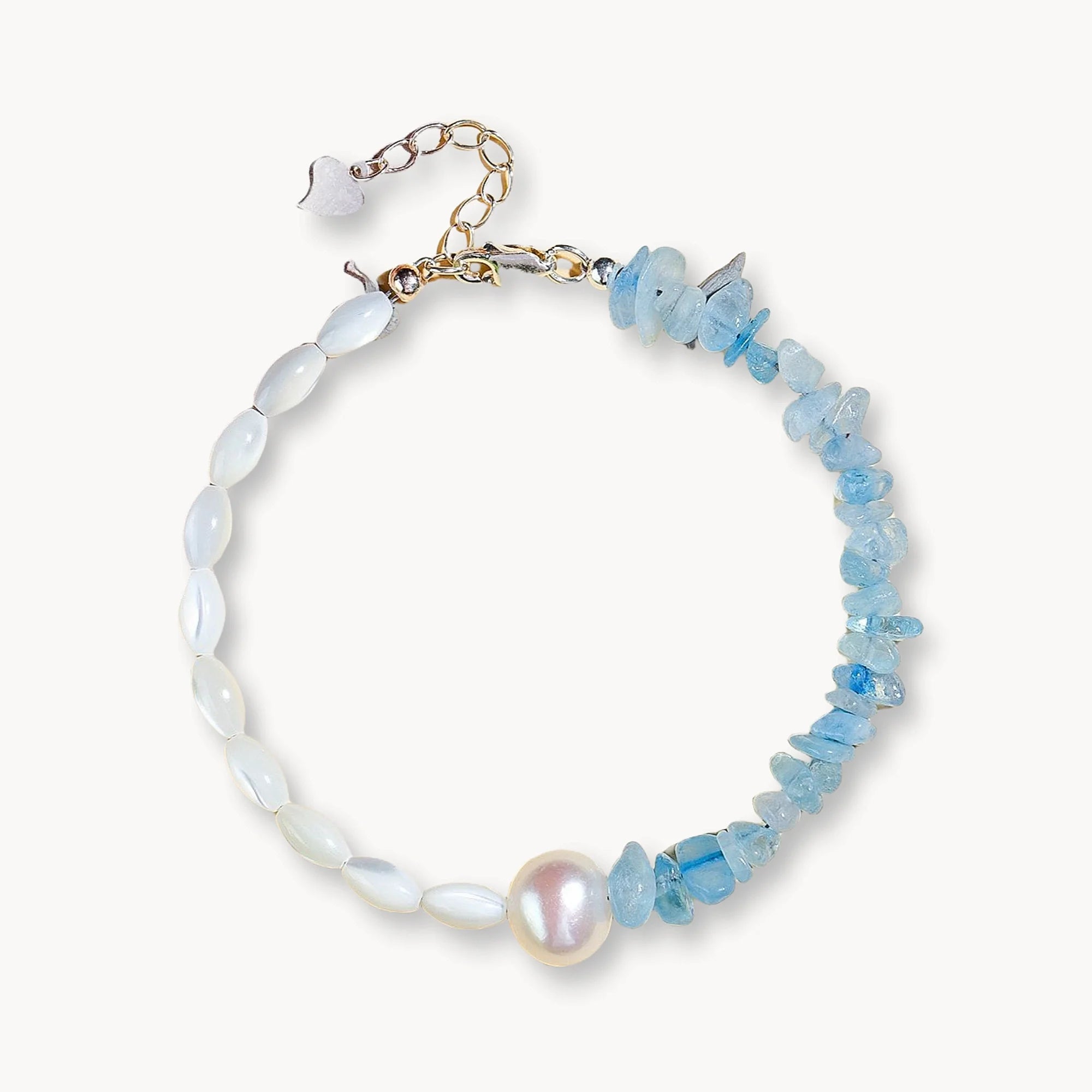 Parallel Trochus & Aquamarine Pearl Link Bracelet